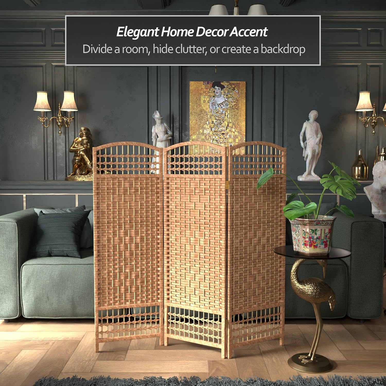 4 ft. Short Fiber Weave Folding Screen - Natural - 4 Panels