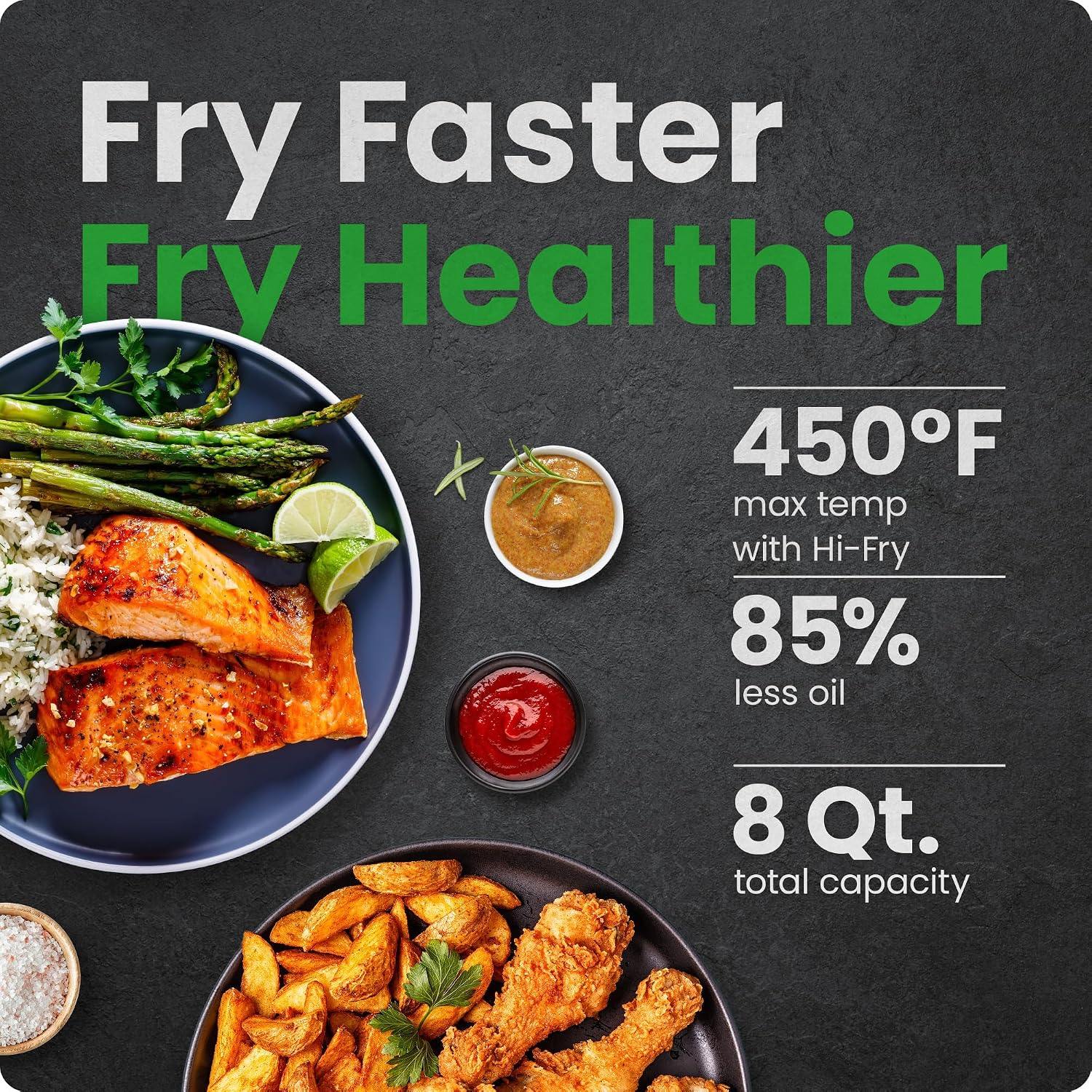Chefman Air Fryer 8 Qt | TurboFry® 4-in-1 with 450°F Hi-Fry Option for Crispier Results | Bake, Dehydrate