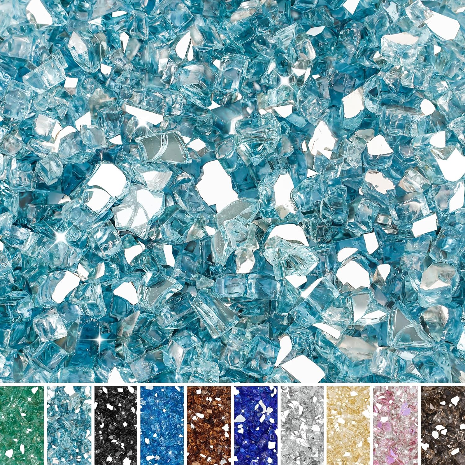 Skyflame Aqua Blue Fire Pit Glass for Propane Gas Fireplace, 10LB