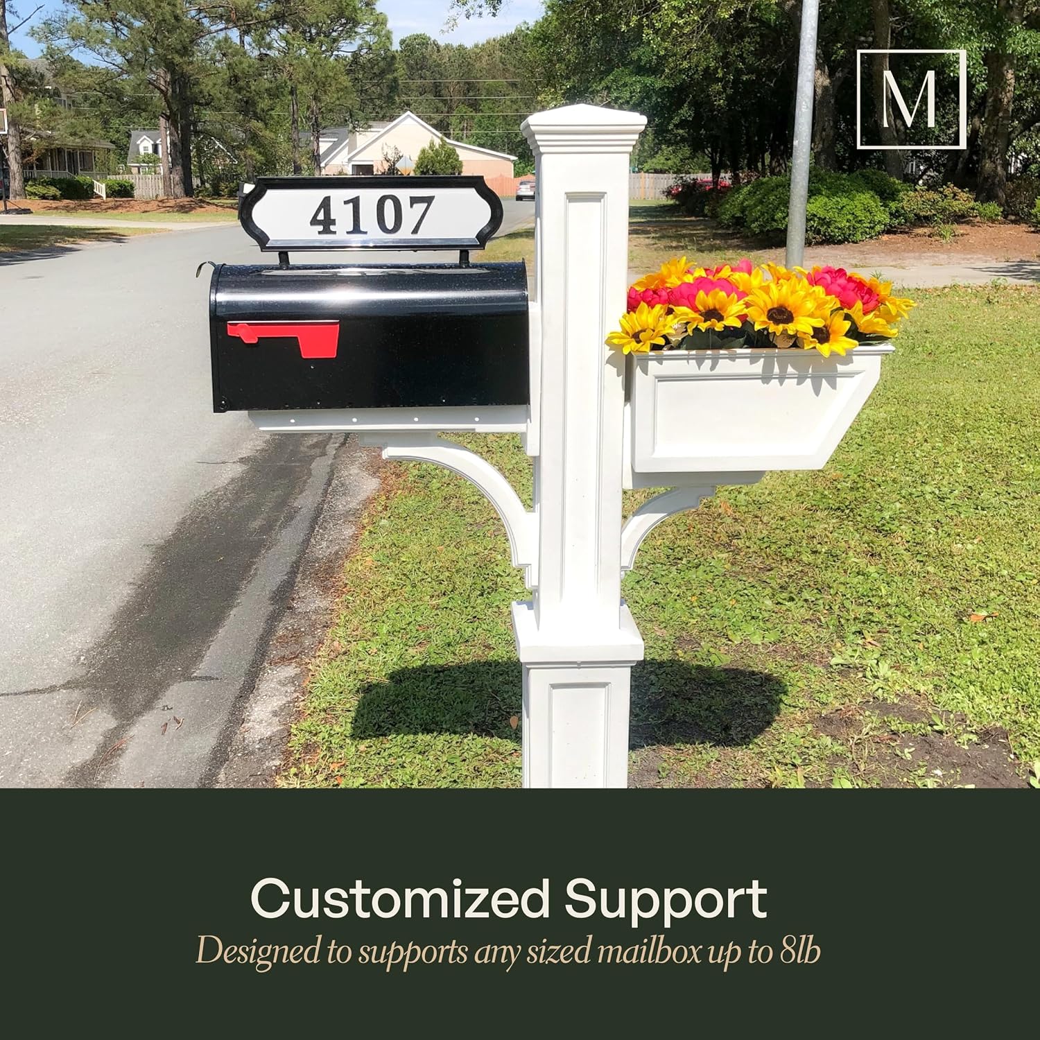 Mayne Westbrook Decorative Mail Post with Planter, White | For post-mount mailboxes, Weather & fade resistant, All season, 15-year warranty