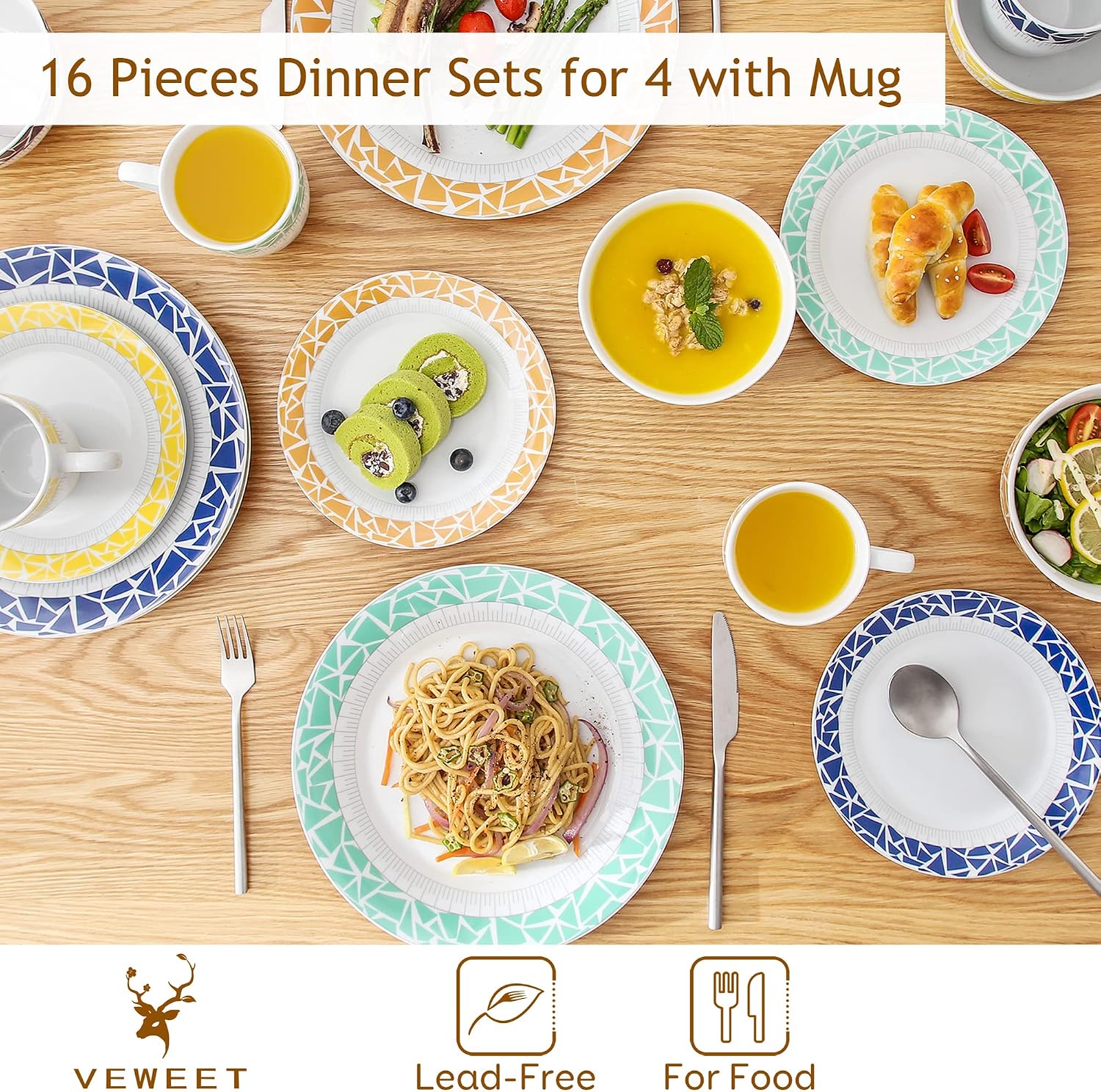 VEWEET 30 PCS Ceramic Dinnerware Sets for 6, Pink Floral Dish Set, ANNIE | Porcelain Dinner Set Including Dessert Plates, Soup Plates, Dinner Plates, Cups & Saucers, Microwave & Dishwasher Safe