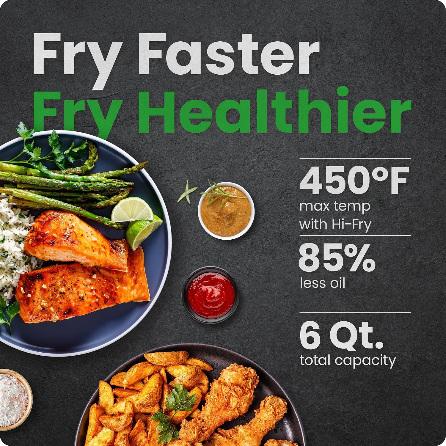 Chefman Air Fryer 8 Qt | TurboFry® 4-in-1 with 450°F Hi-Fry Option for Crispier Results | Bake, Dehydrate