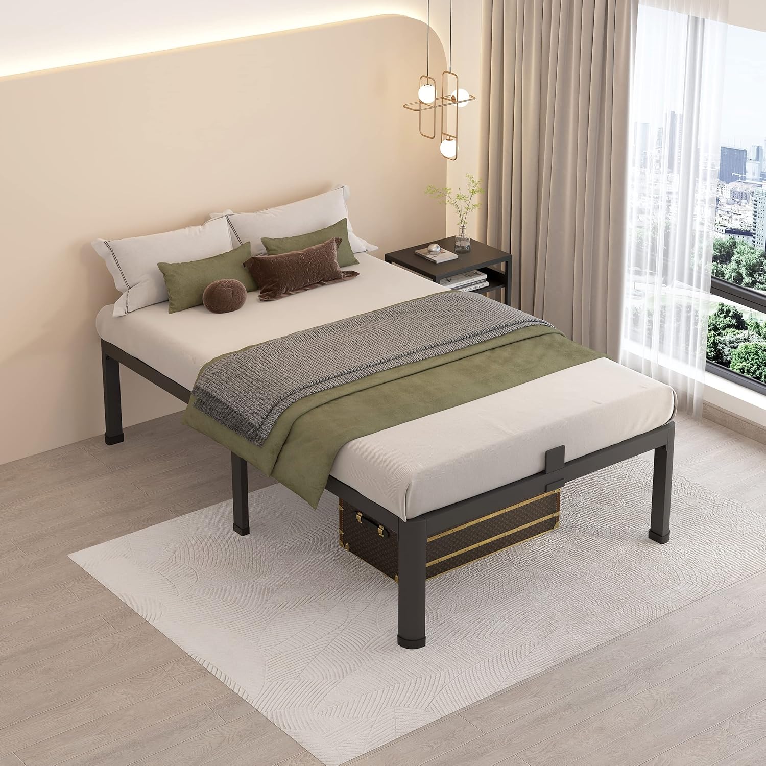 MAF 18 Inch Twin Bed Frames with Round Corner Legs Mattress Slide Stopper | No Box Spring Needed, Heavy Duty Metal Platform Bed Frame
