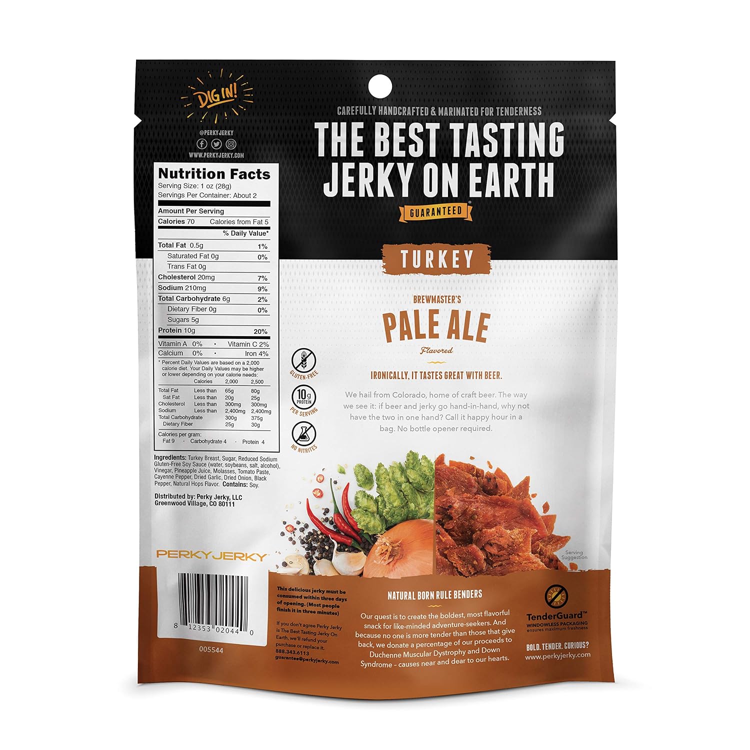 Perky Jerky Original Turkey Jerky, Low Sodium - 10g Protein per Serving - Low Fat - 100% U.S. Sourced - Tender Texture and Bold Flavor, 2.2 Ounce (Pack of 12)