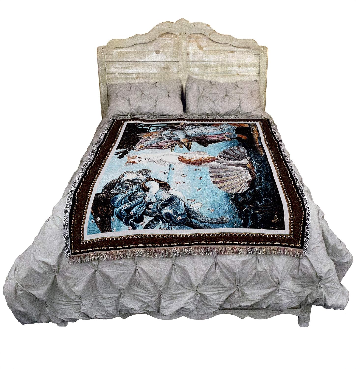 Pure Country Weavers Kitty on a Half Shell Blanket - Sandro Botticelli's The Birth of Venus Parody - Melinda Copper - Cute Funny Gift Tapestry Throw