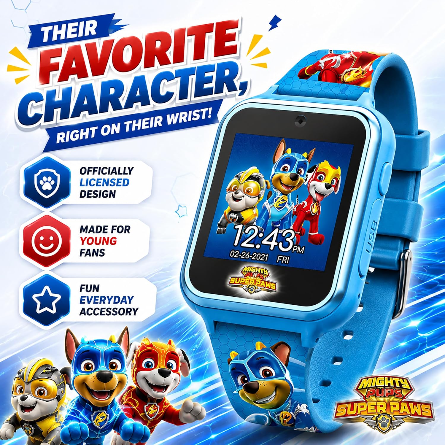 Accutime Paw Patrol Smart Watch with Camera for Kids and Toddlers - Interactive Smartwatch for Boys & Girls Featuring Games, Voice Recorder