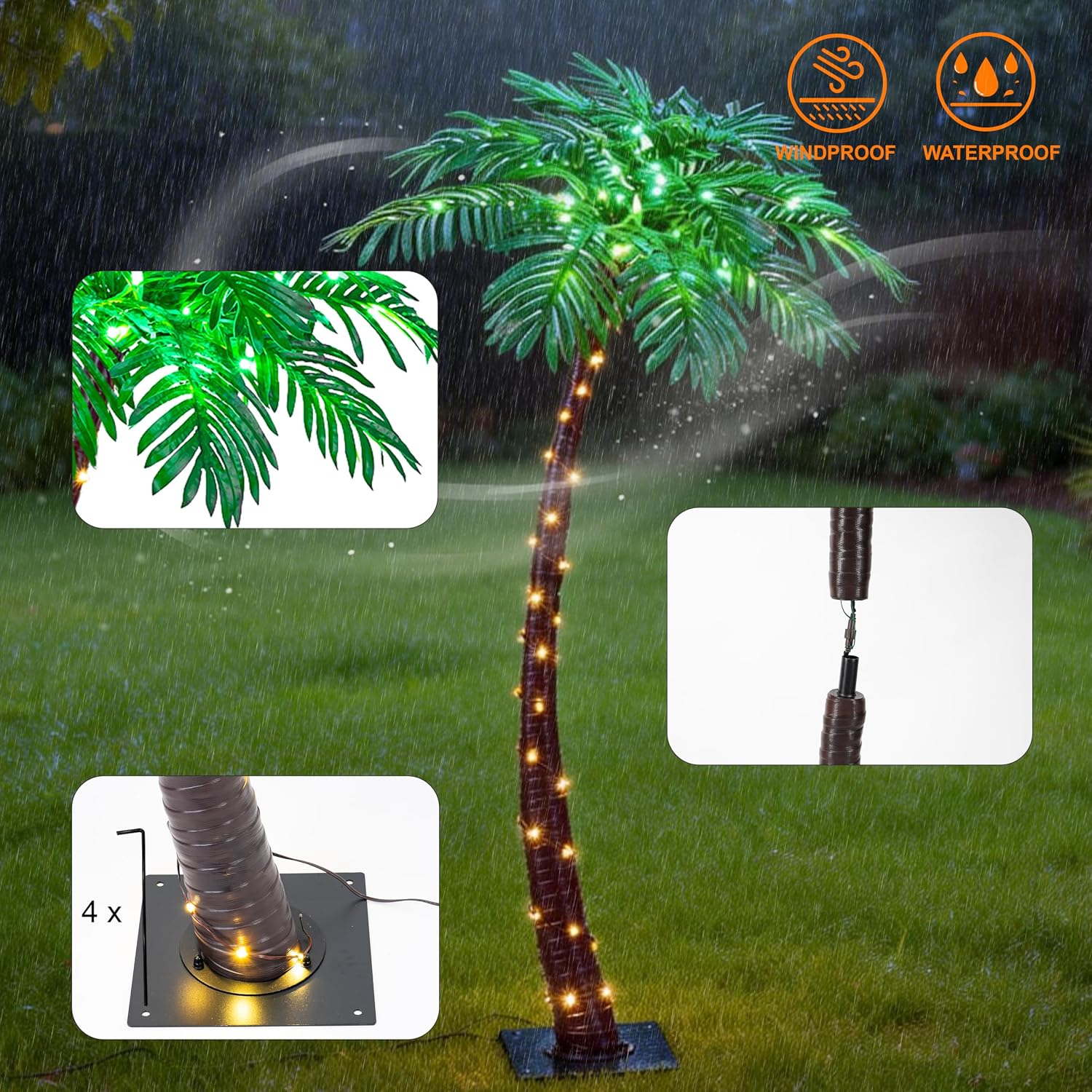 Lightshare 7 Feet Palm Tree 152LED Lights Artificial Fake Tree Decoration for Tiki Bar Outside Patio Porch Pool Christmas Nativity