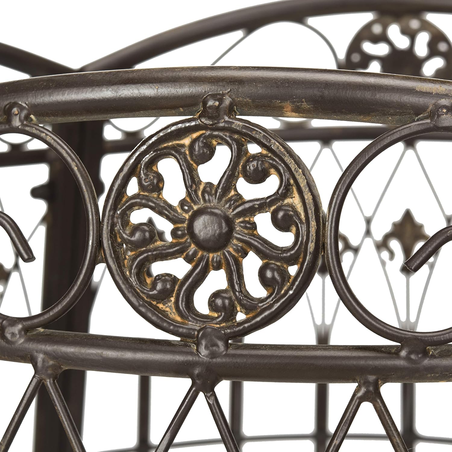 SAFAVIEH Outdoor - Ally Iron Tree Bench - Rustic Brown Iron Metal - Curved Scrollwork Garden Design - Ideal for Patio, Deck, Porch, Garden, 17.5" Seat Height (PAT5019A)