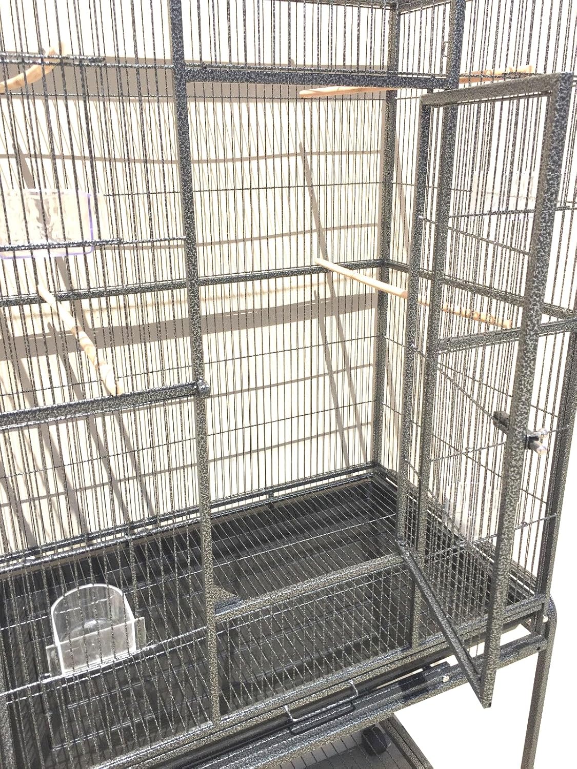 64" Extra Large Double Flight Bird Wrought Iron Double Cage Slide Out Center Divider Side Nesting Box Door Parrot Cage Cockatiel Conure with Removable Rolling Stand Storage Shelf