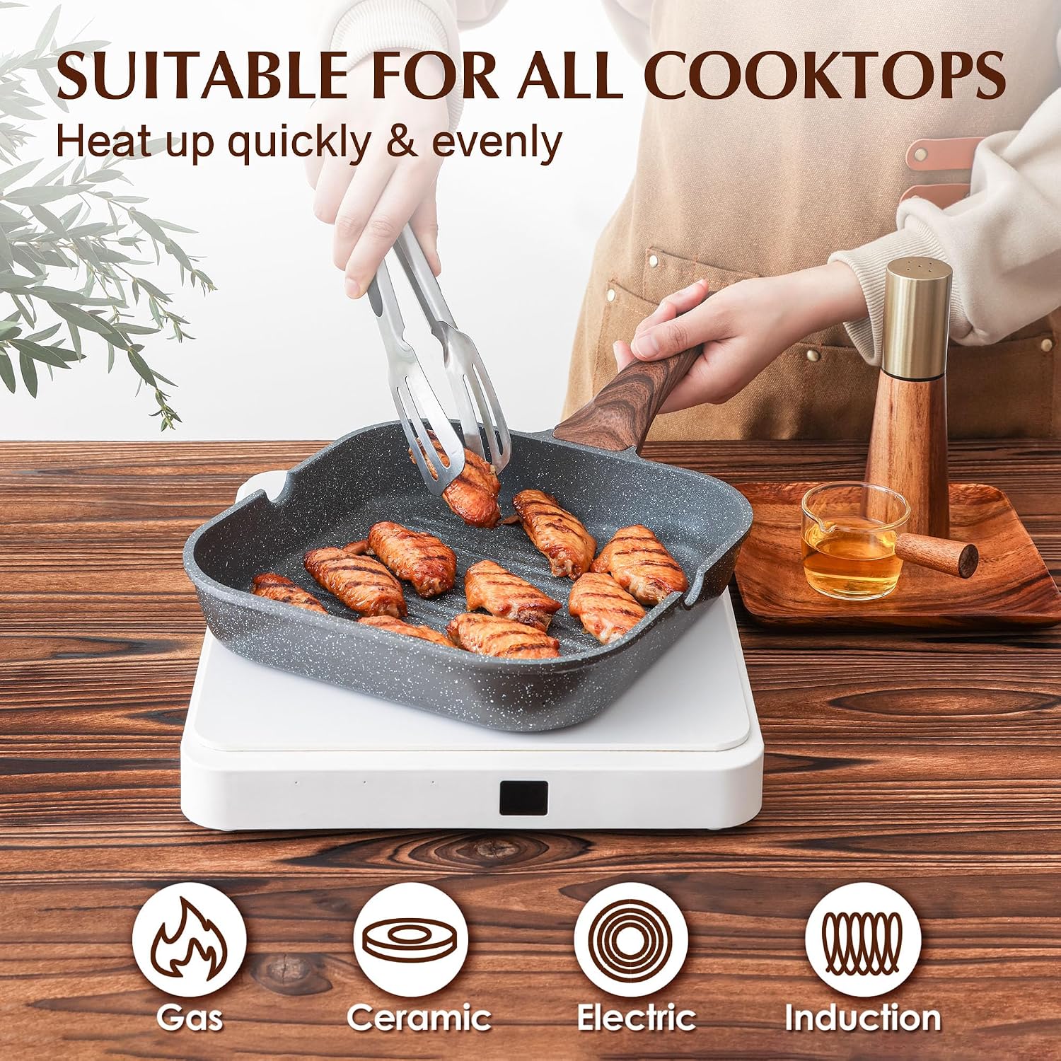 SENSARTE Nonstick Griddle Grill Pan, Pro-Grid Reversible Grill & Griddle Pan, Two Burner Cast Aluminum