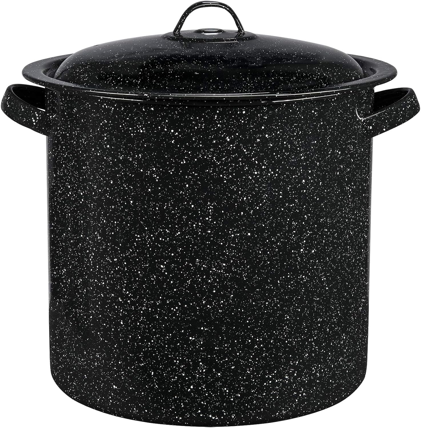 Granite Ware 15.5 Qt Stock Pot with Lid - Speckled Black | Graniteware Stockpot, 15.5 Qt, Porcelain Fused To Steel, Even-Heating Steel Core