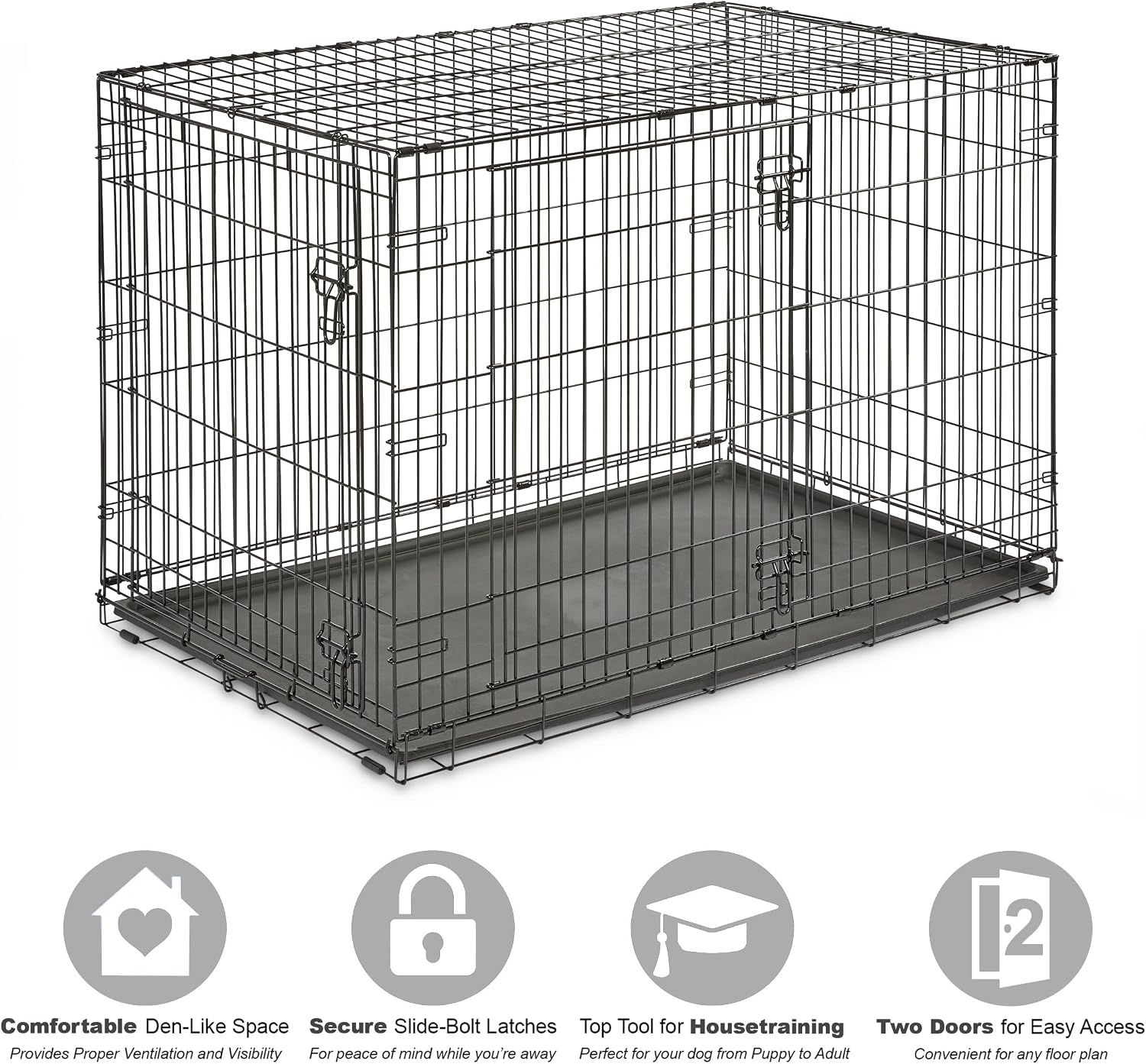 Midwest Homes for Pets 24-Inch New World Crate for Small Breeds, 12-20 lbs, Double Door Folding Dog Crate, Leak-Proof Tray & Secure Latches, Portable, Durable & Easy to Assemble
