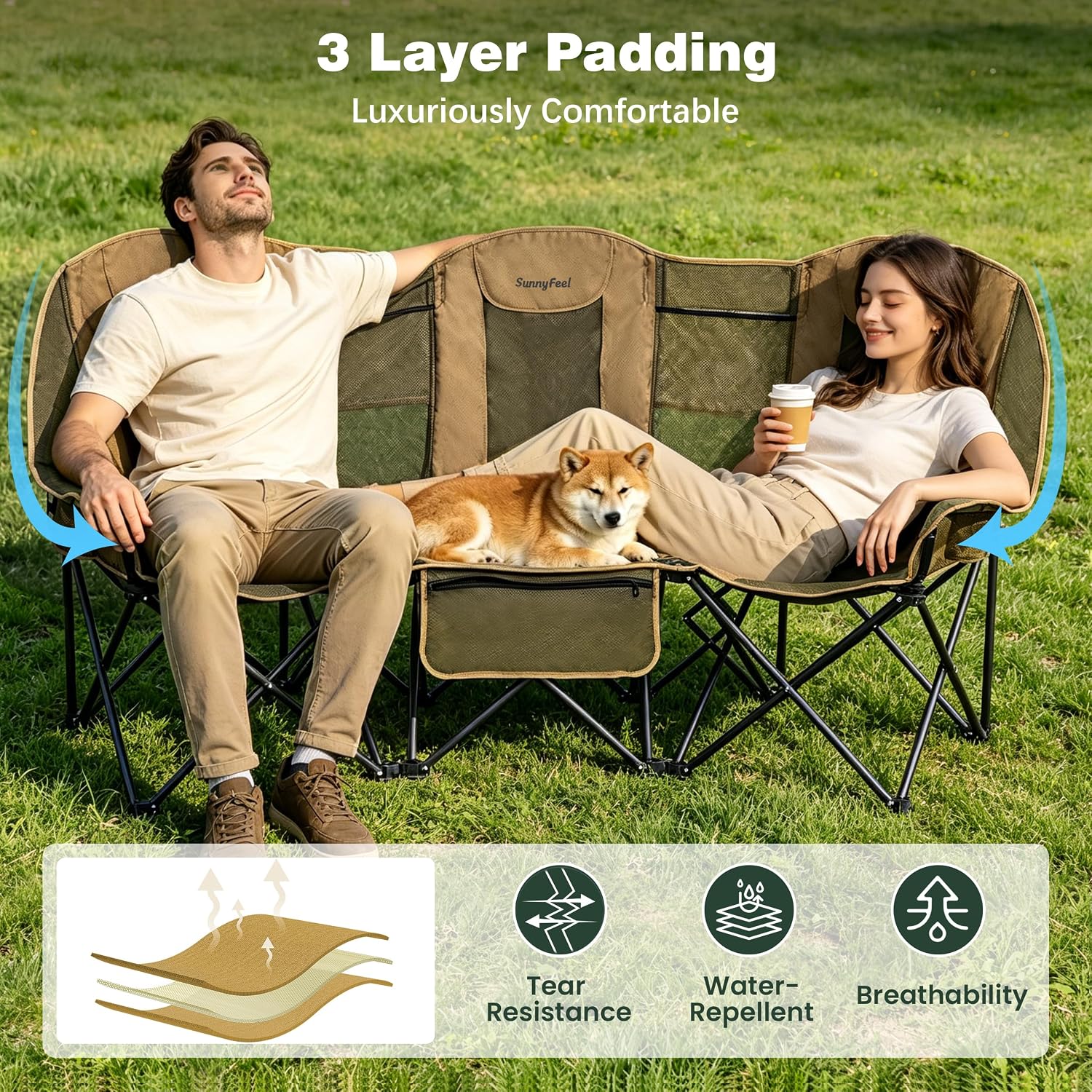 SUNNYFEEL Folding Double Camping Chair Oversized Loveseat for Adults