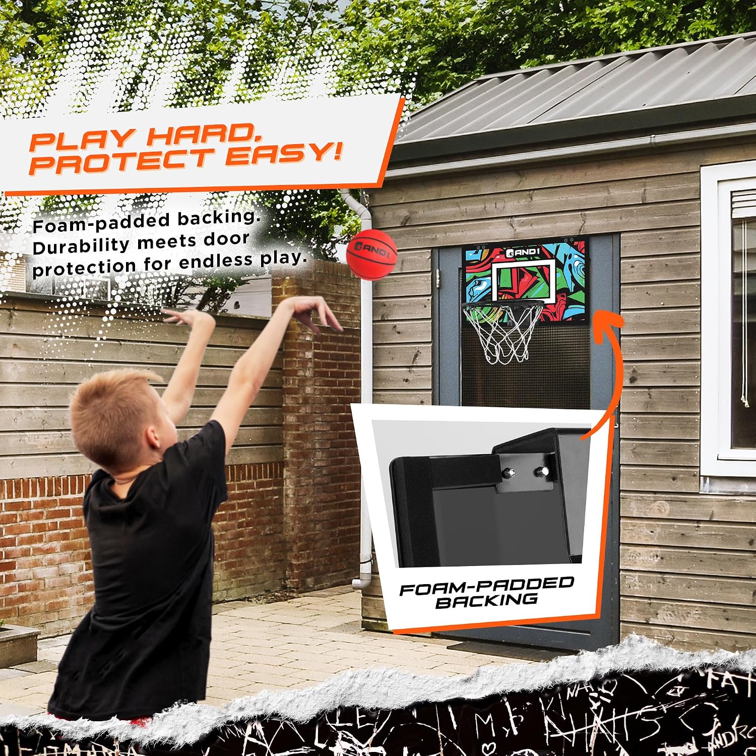 AND1 Over the Door Mini Basketball Hoop: 18x12 Shatterproof Backboard, 2 Mini Basketballs