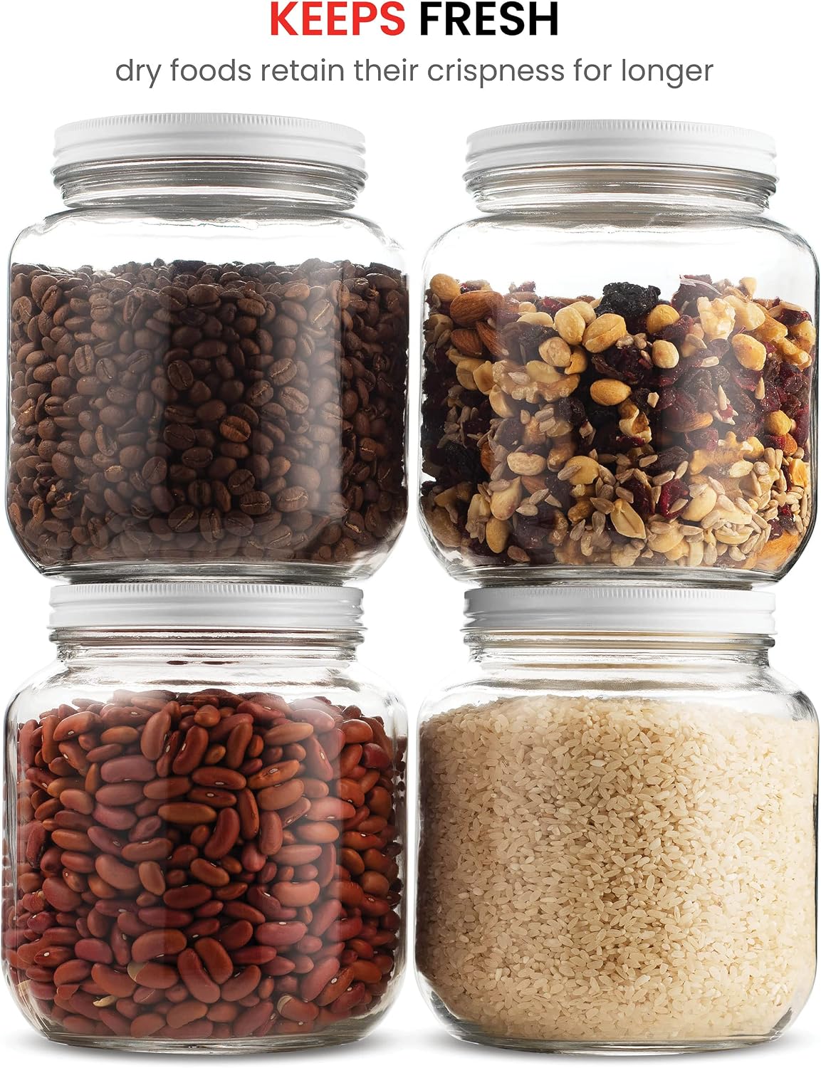 Paksh Novelty 64 oz Mason Jar, Half Gallon Jar, Wide Mouth, Clear, 4 Pack