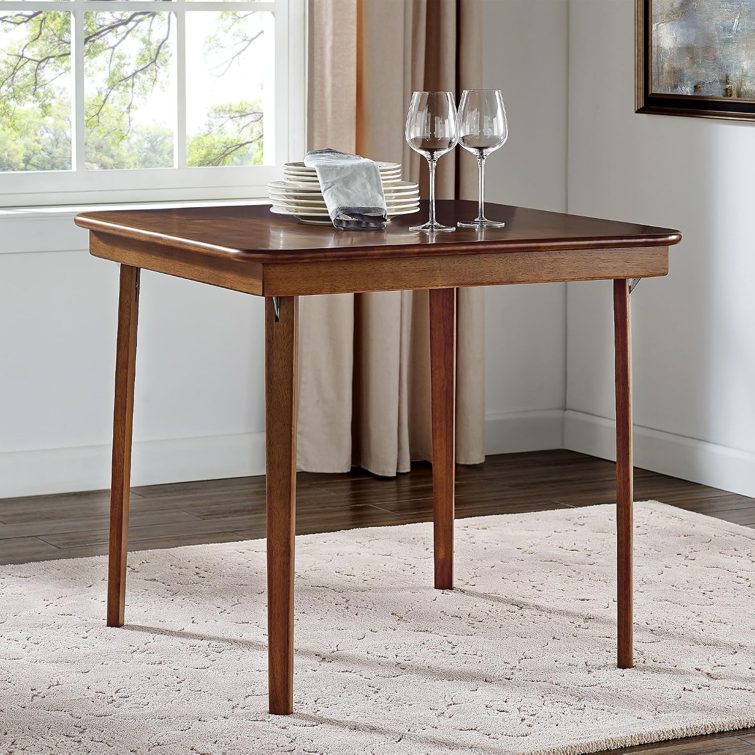 Stakmore Classic Straight Edge Square Wood Folding Table, 32x32, Oak | Foldable Card Table, Wooden Tabletop Furniture for Cards, Board Games & Dining