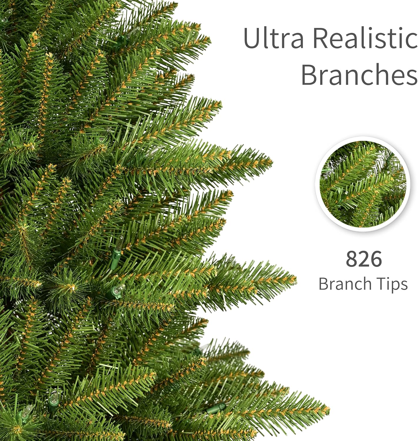 Puleo International 7.5ft Pre-Lit Fraser Fir Pencil Christmas Tree with 350 Clear Lights, 1188 Realistic Dense Branch Tips, Easy Setup Artificial Trees with Sturdy Metal Stand