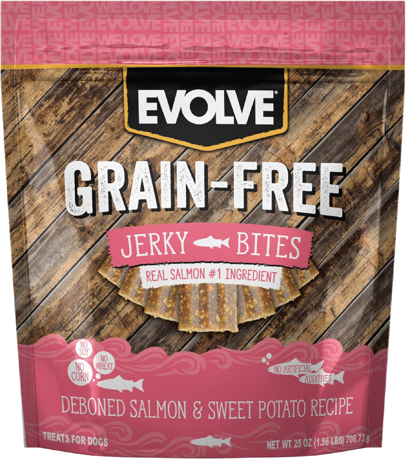 Evolve Grain Free Salmon and Sweet Potato Jerky Bites Dog Treats