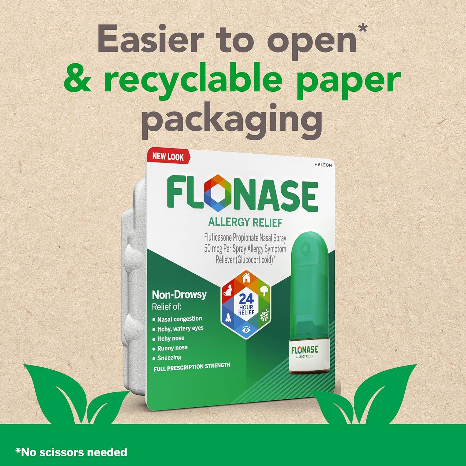 Flonase Nasal Spray for Allergy Relief, Tissues Included, 144 Sprays | Fluticasone Propionate Nasal Spray, Multi-Symptom Relief