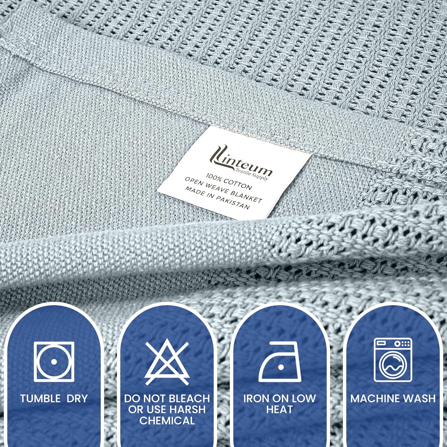 Linteum 100% Cotton Open-Cell Leno Weave Blanket — Breathable All Season — Queen 90x90 — Ice Grey