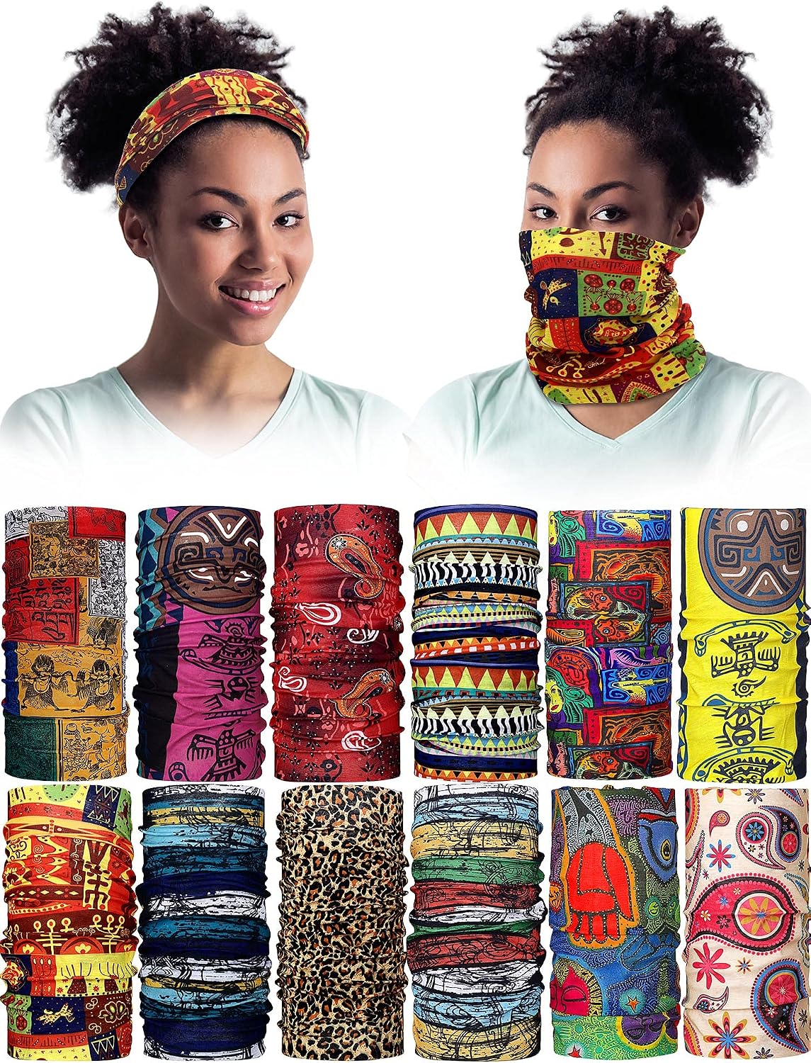 12 Pcs African Neck Gaiter Bandanas for Women