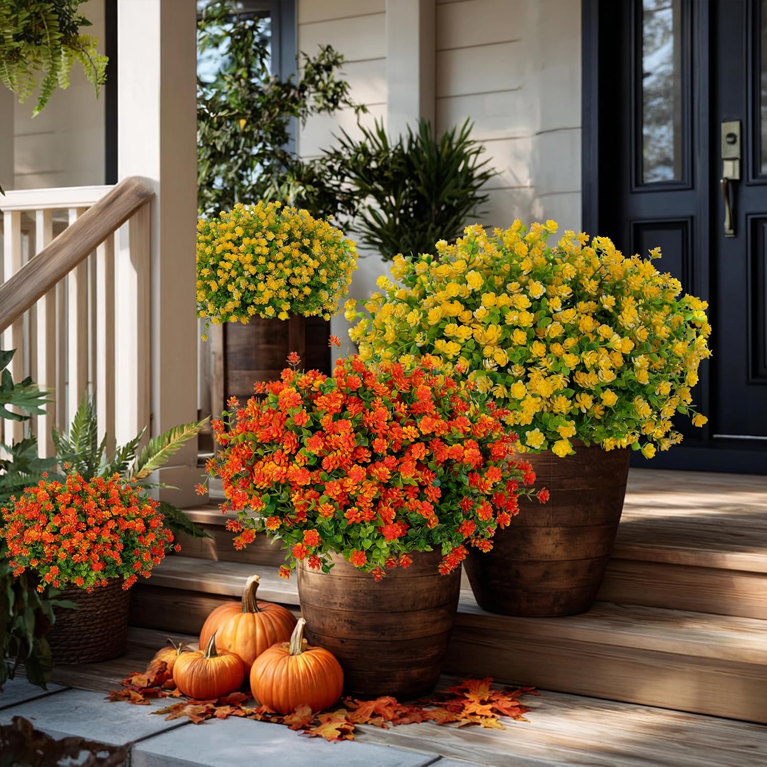 AXYLEX Artificial Flowers for Outdoors, 12 Bundles Fake Plants (Yellow) | UV resistant faux plastic flowers, no fade artificial greenery – garden, patio, porch & home