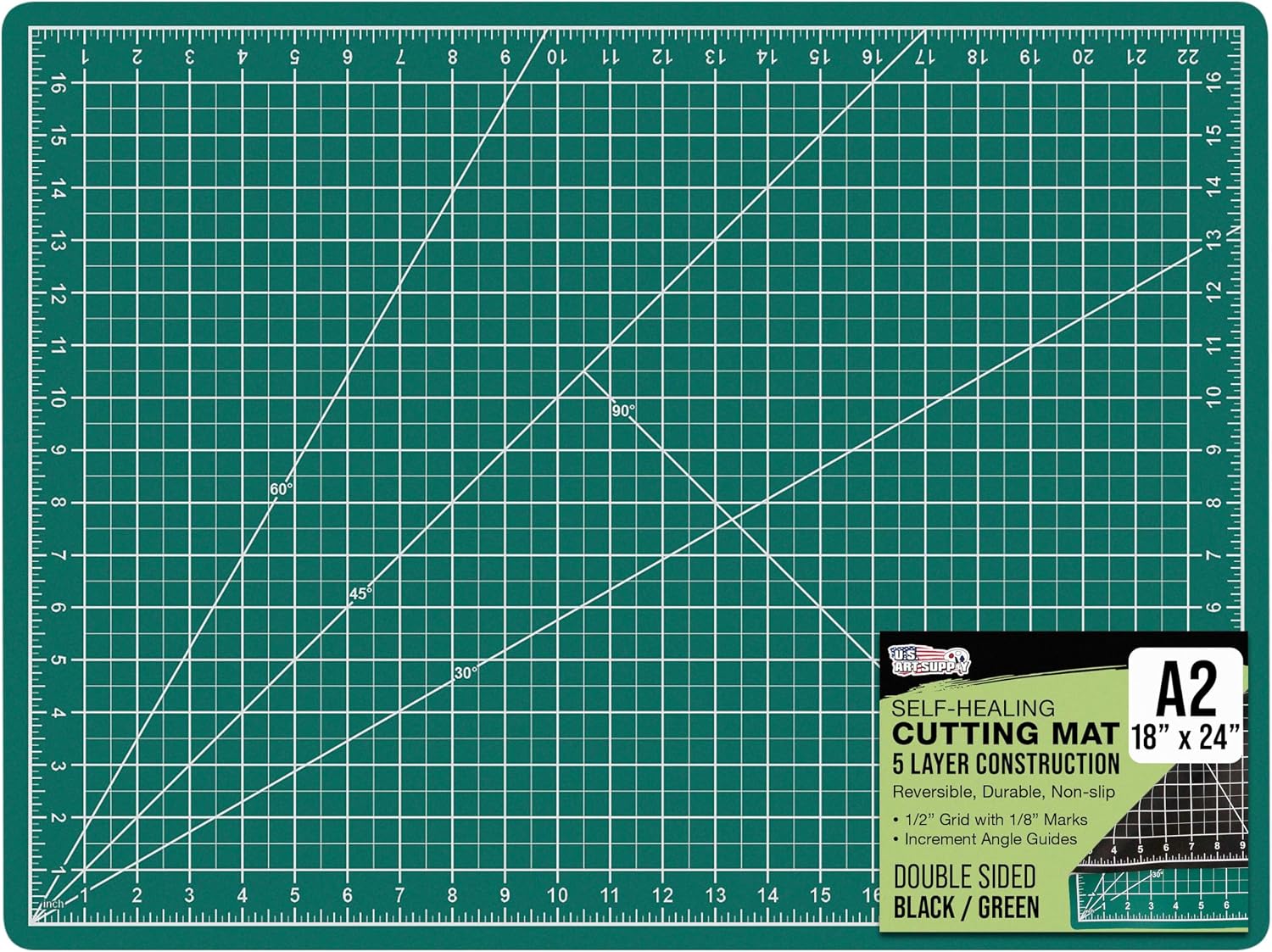 U.S. Art Supply 18" x 24" Self-Healing Cutting Mat 5-Ply - Double-Sided Green/Black Craft Mat, Non-Slip Cutting Mats for Crafts, Sewing, Quilting, Scrapbooking | Double-Sided Green/Black Craft Mat, Non-Slip Cutting Mats for Crafts, Sewing, Quilting, Scra…