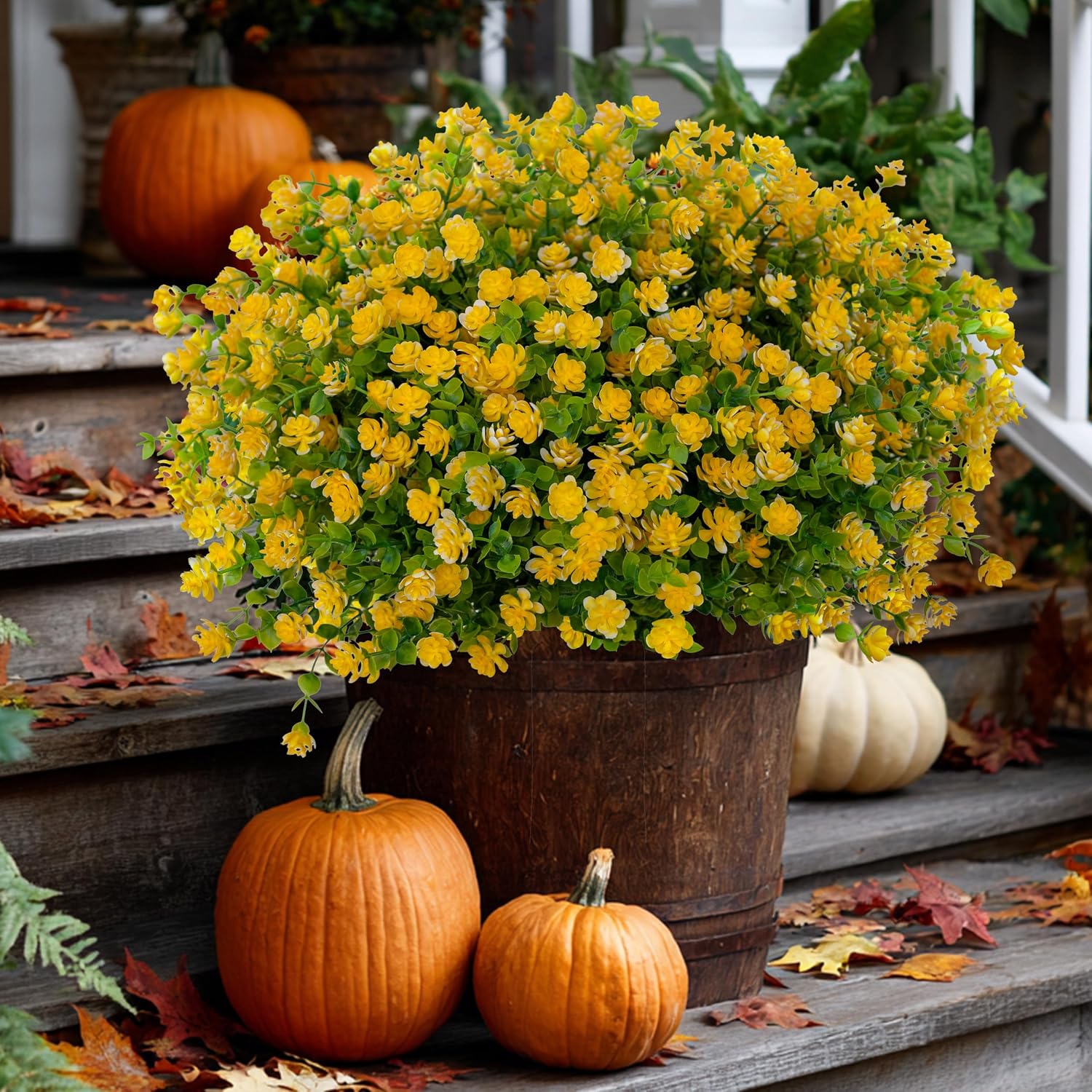 AXYLEX Artificial Flowers for Outdoors, 12 Bundles Fake Plants (Yellow) | UV resistant faux plastic flowers, no fade artificial greenery – garden, patio, porch & home