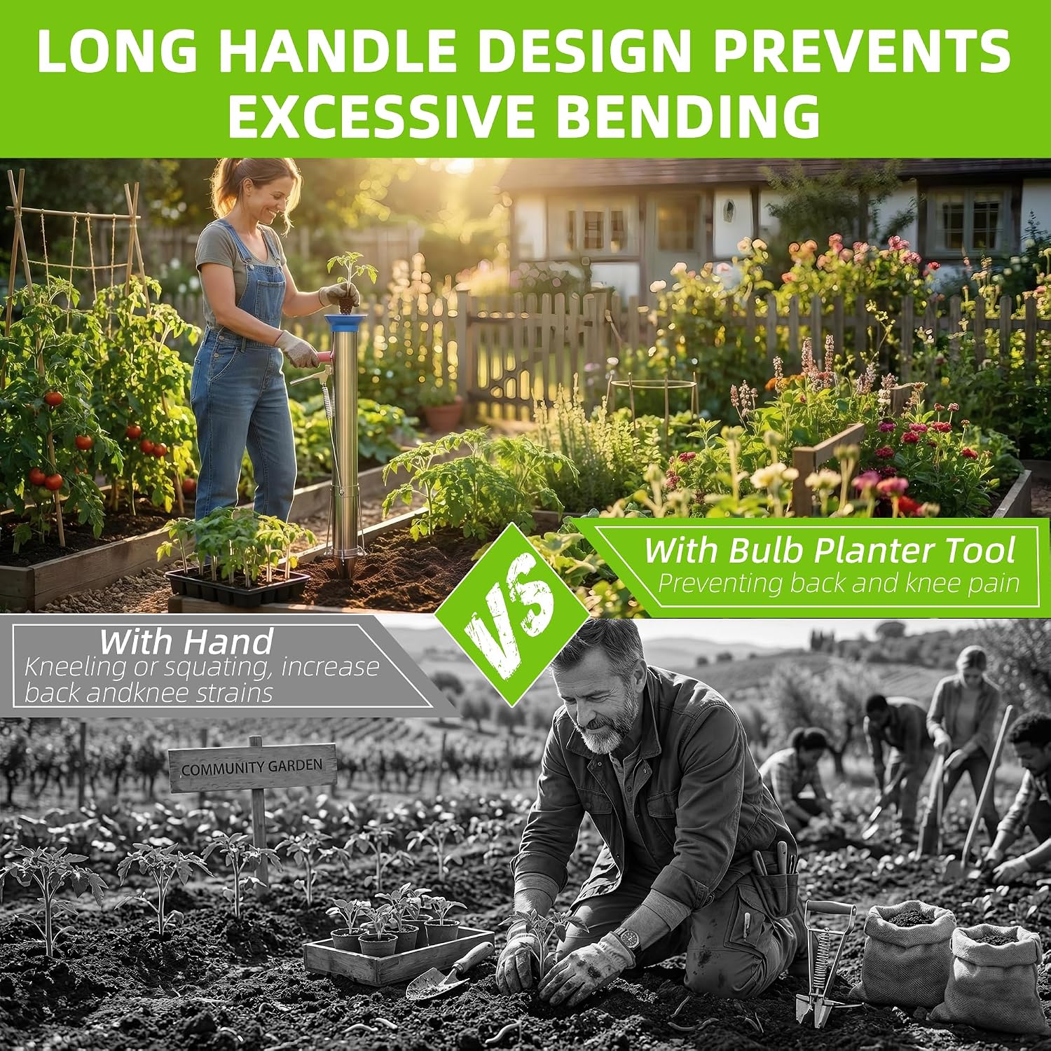 Long Handled Bulb Planter Tools and Vegetable Seedling Tool Manual Plant Transplanter Bulb Planter