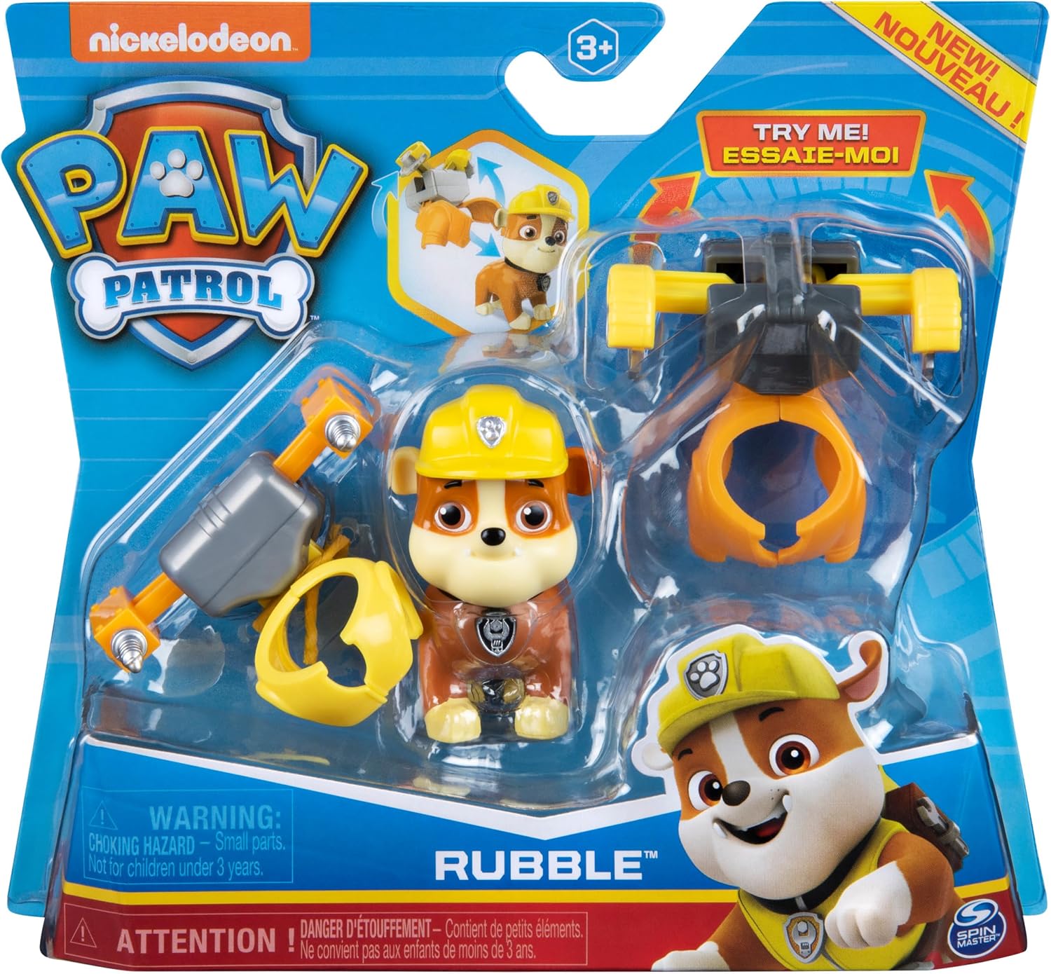 Paw Patrol, Action Pack Rubble Figure with 2 Clip-On Uniforms, for Kids Aged 3 and Up