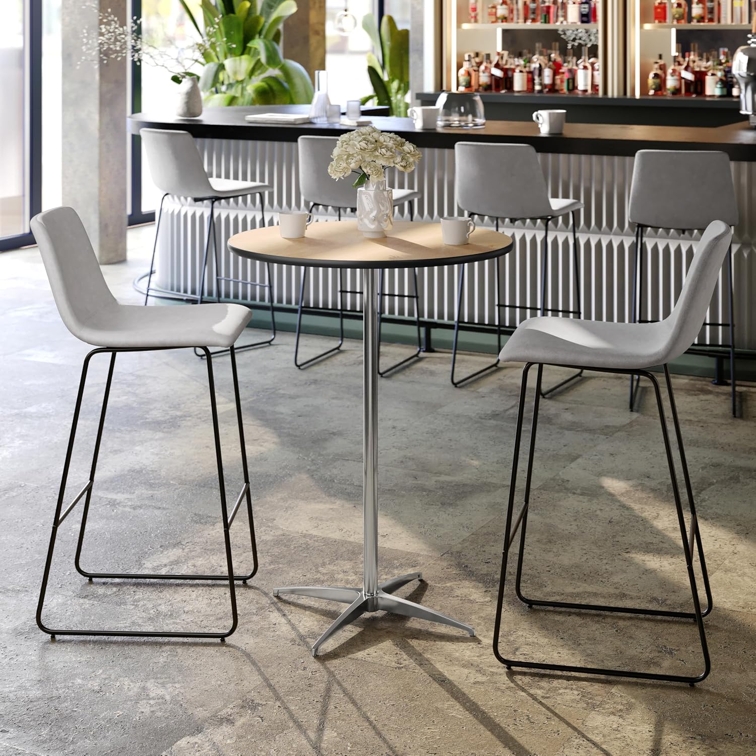 Flash Furniture Lars 24" Round Wood Cocktail Table with 30" and 42" Adjustable Columns, Adjustable Bar Height, for Events or Home Use