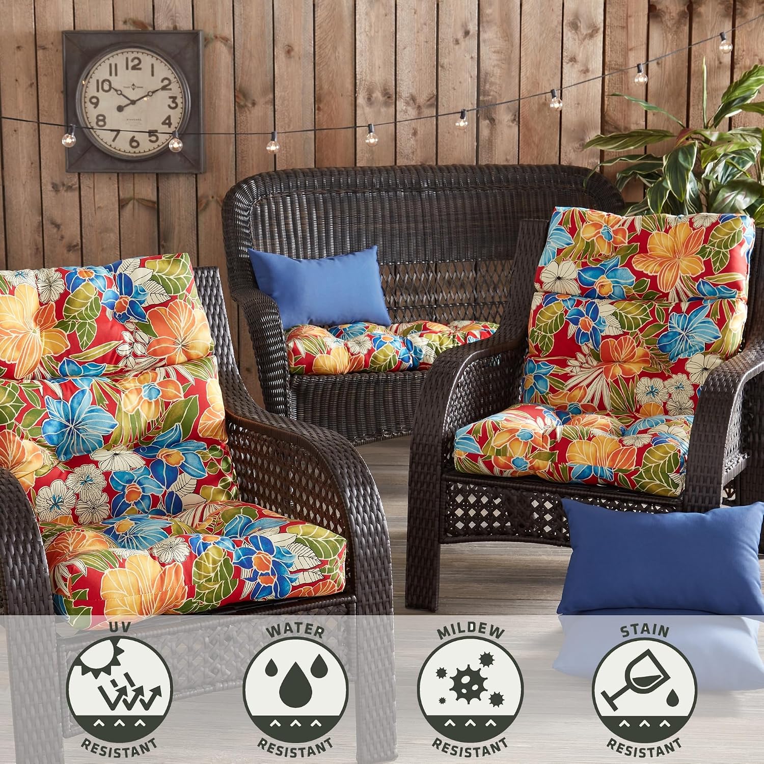 Greendale Home Fashions Outdoor 44x22-inch High Back Chair Cushions (Set of 2), Cement