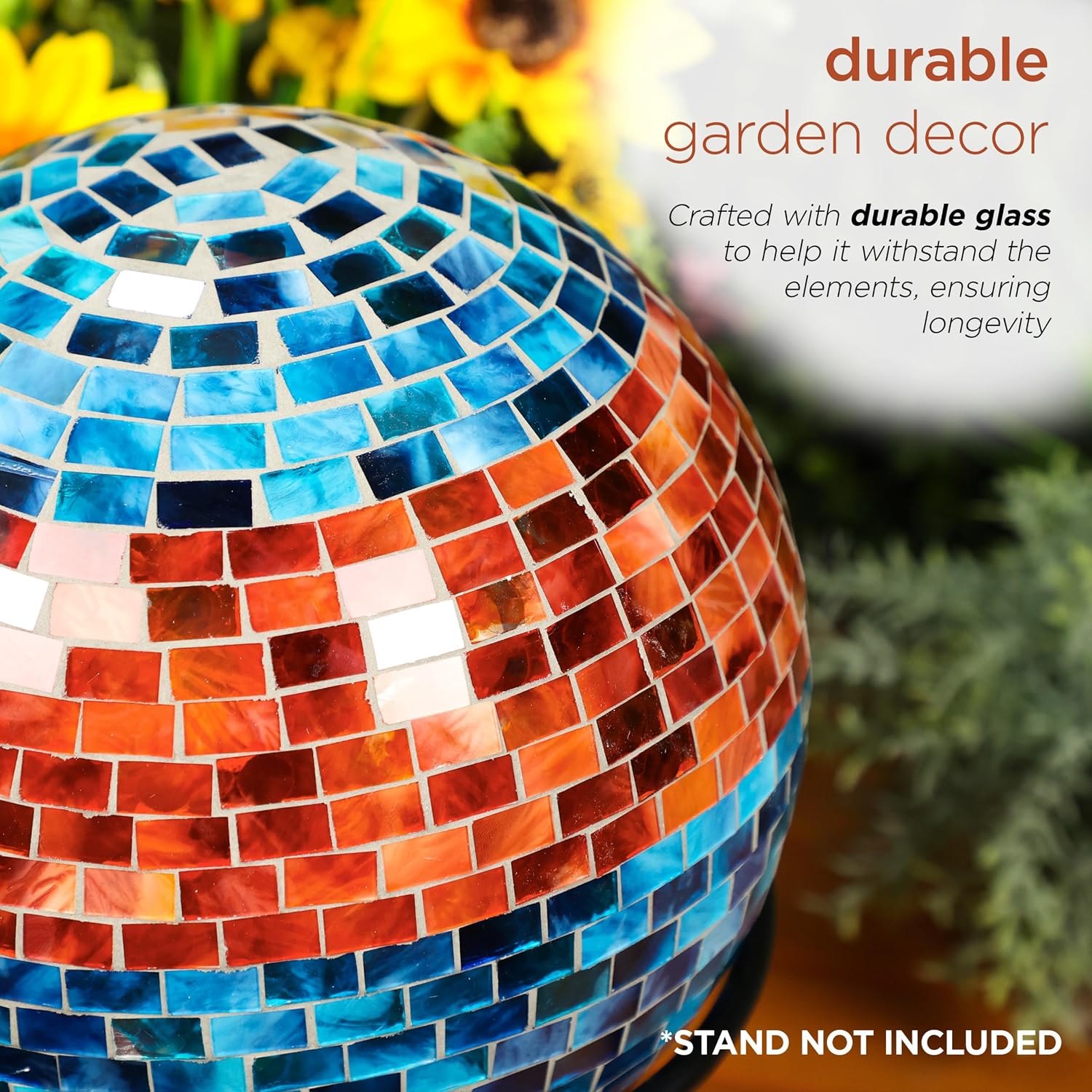 Alpine Corporation 10" Diameter Indoor/Outdoor Glass Mosaic Gazing Globe Yard Decoration, Purple Pearlized Petals Design