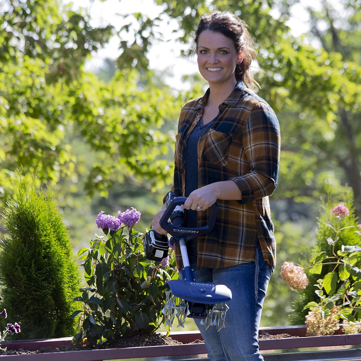 Fusion Drill-Powered Cultivator, Adjustable Tilling Width Up To 8”, Tilling Depth Up To 5.5”, Compatible With Most Cordless Drills