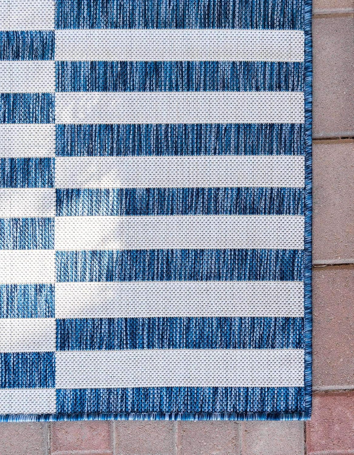 Unique Loom Outdoor Striped Collection Area Rug - Striped (7' 1" x 10' Rectangle, Taupe/Ivory)
