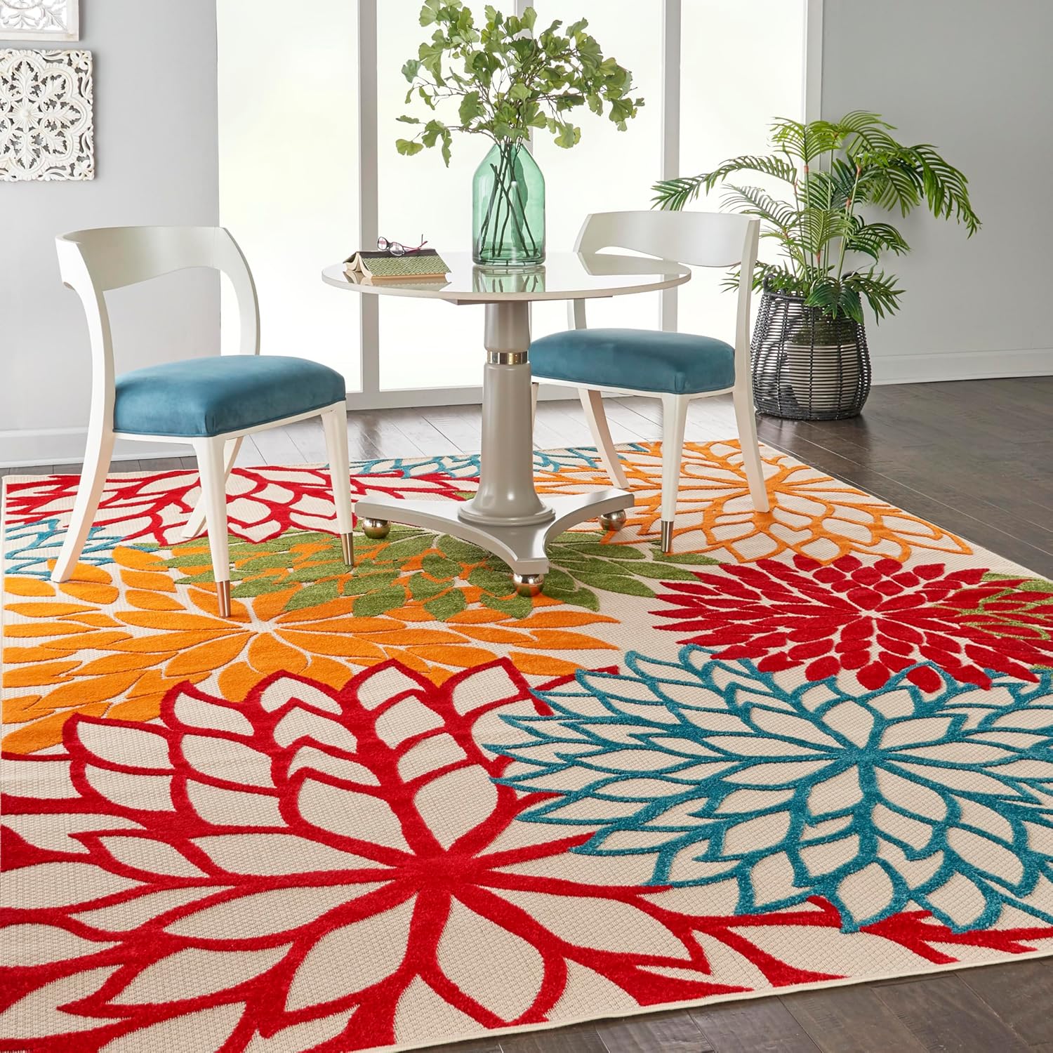 Nourison Home Aloha Indoor/Outdoor Black White 2'8" x 4' Area Rug, Tropical, Botanical, Easy Cleaning, Non Shedding, Bed Room, Living Room
