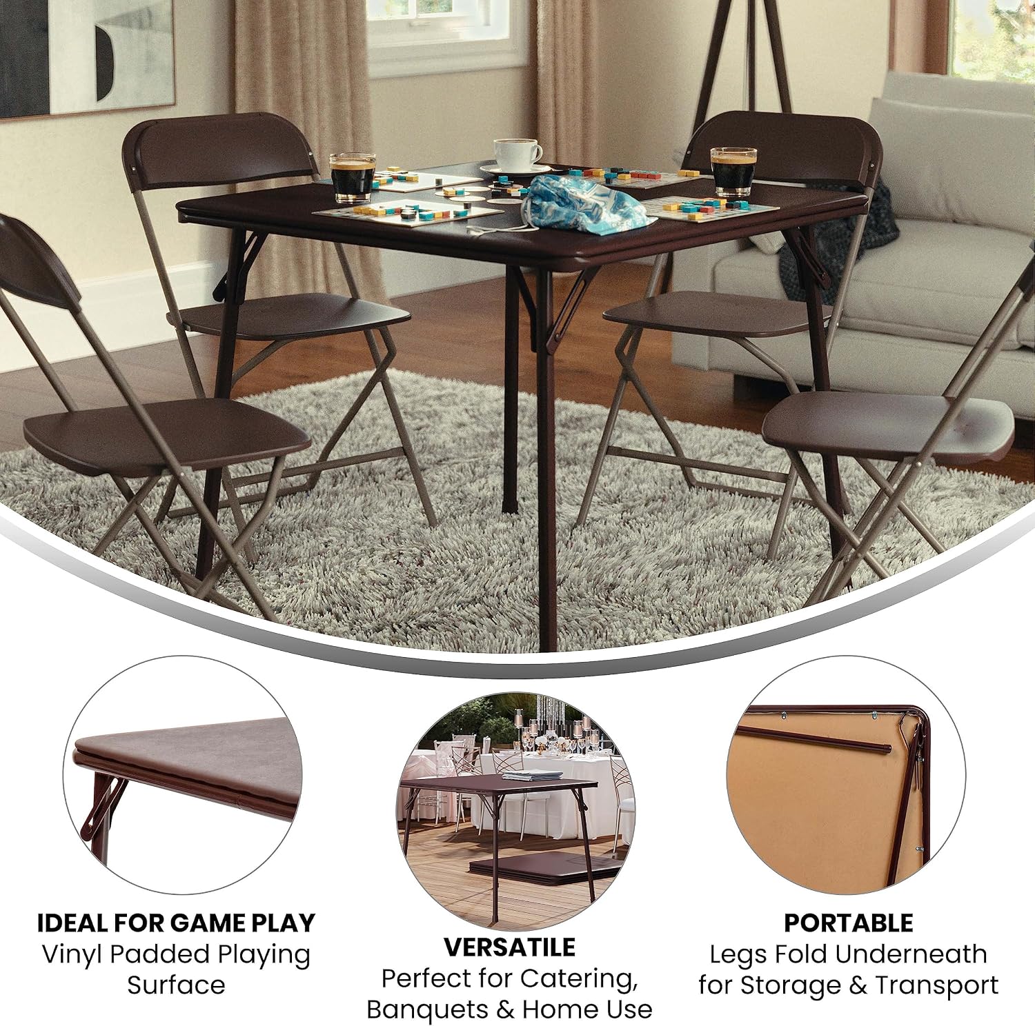 Flash Furniture Madelyn 33.5" Square Folding Multipurpose Card Table with Padded Vinyl Top, Portable Folding Game Table for 4 Players, Black