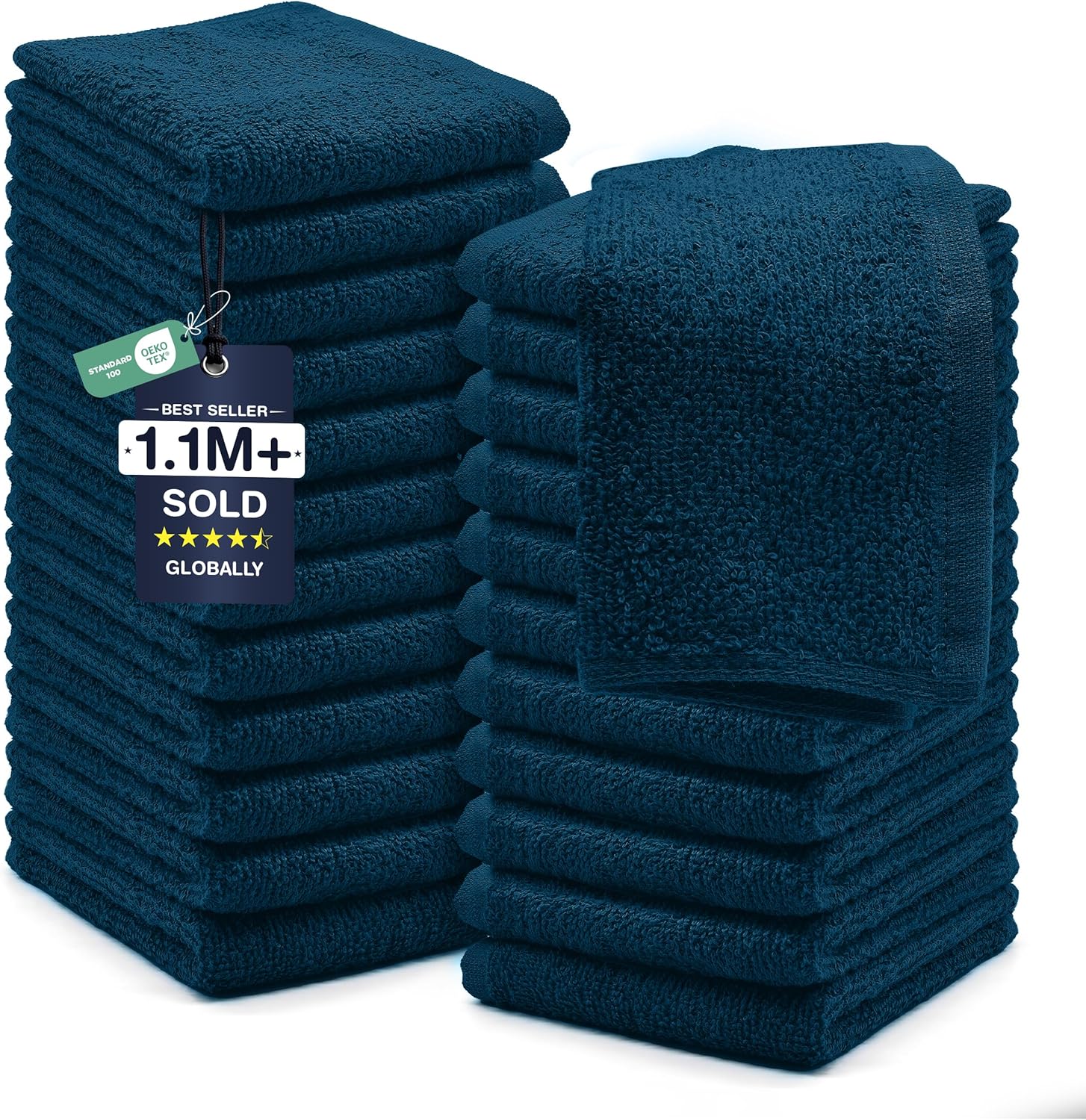 DAN RIVER 24 Pack Cotton Wash Cloths Set for Showering [12x12] White
