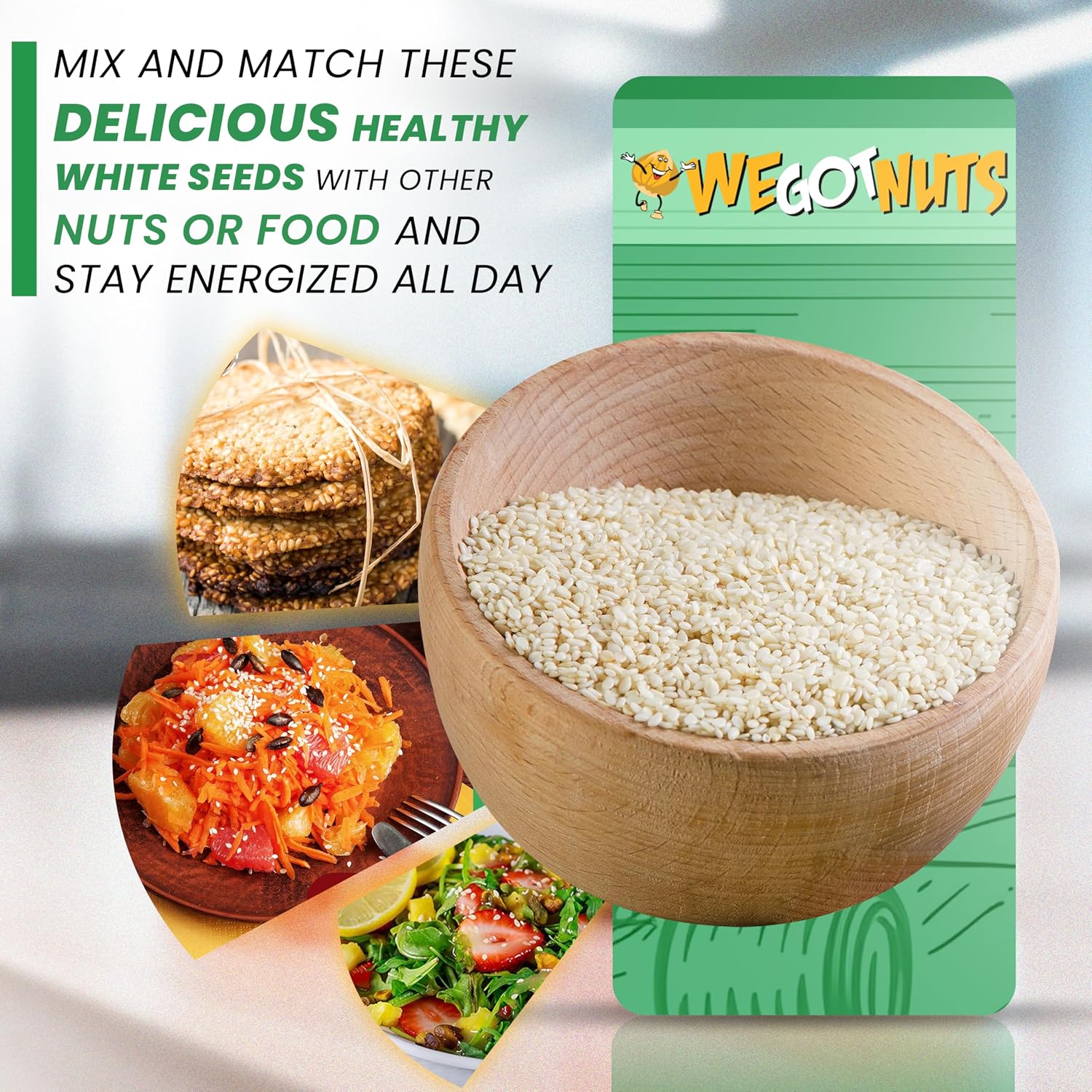We Got Nuts White Hulled Sesame Seeds 5 Lbs (80oz) Bag | No Preservatives Added, Non-GMO, 100% Natural With No Shell | For Baking, Salad Toppings
