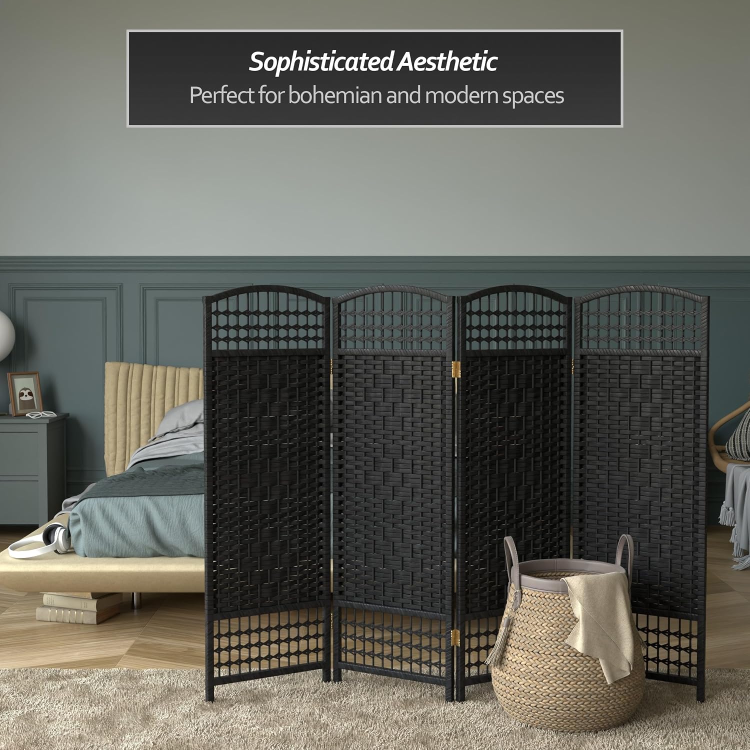 4 ft. Short Fiber Weave Folding Screen - Natural - 4 Panels