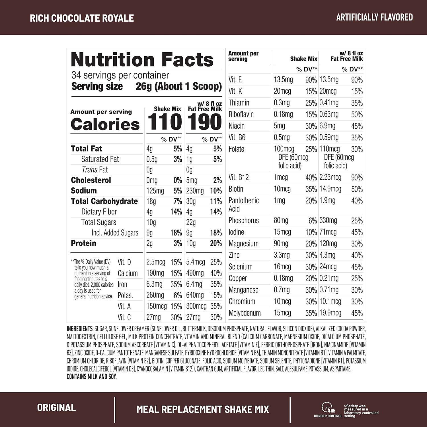 SlimFast Meal Replacement Powder, Original Rich Chocolate Royale, Weight Loss Shake Mix, 10g of Protein, 52 Servings (Packaging May Vary)