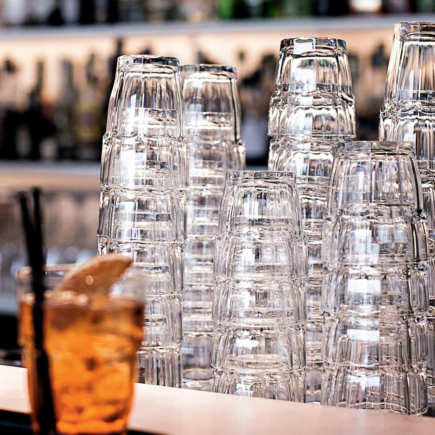 Bormioli Rocco Rock Bar 12.5 oz. Long Drink Stackable Tempered Beverage Glasses for Cold Drinks, Water, and Cocktails, Set of 6, Ice Blue