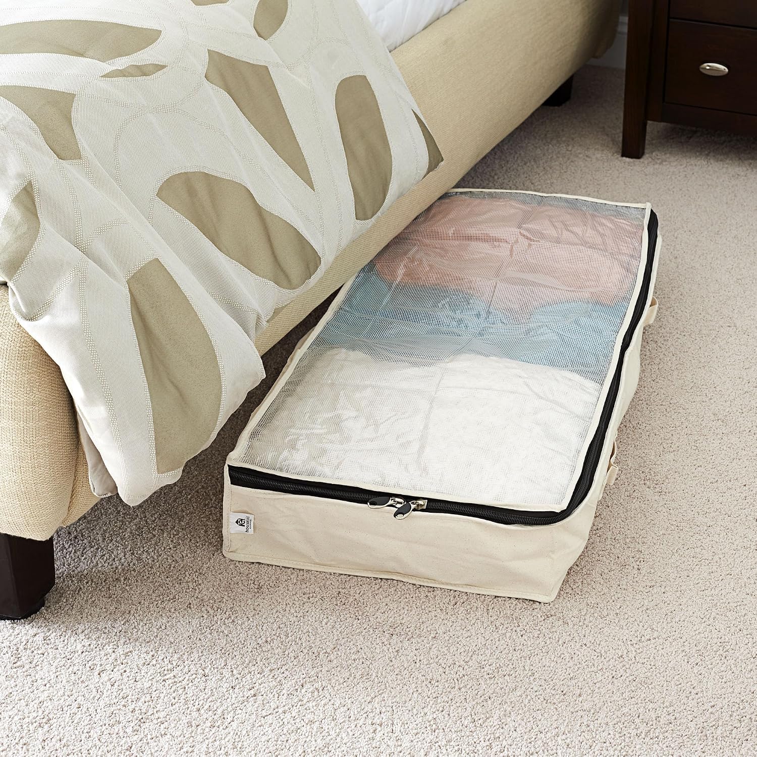 Household Essentials Canvas Sweater Storage Bags, 2-Pack, Breathable Cotton, Under-Bed Zippered Storage with Clear Top Window, Stackable, Cedar Insert Compatible (Not Included), Natural
