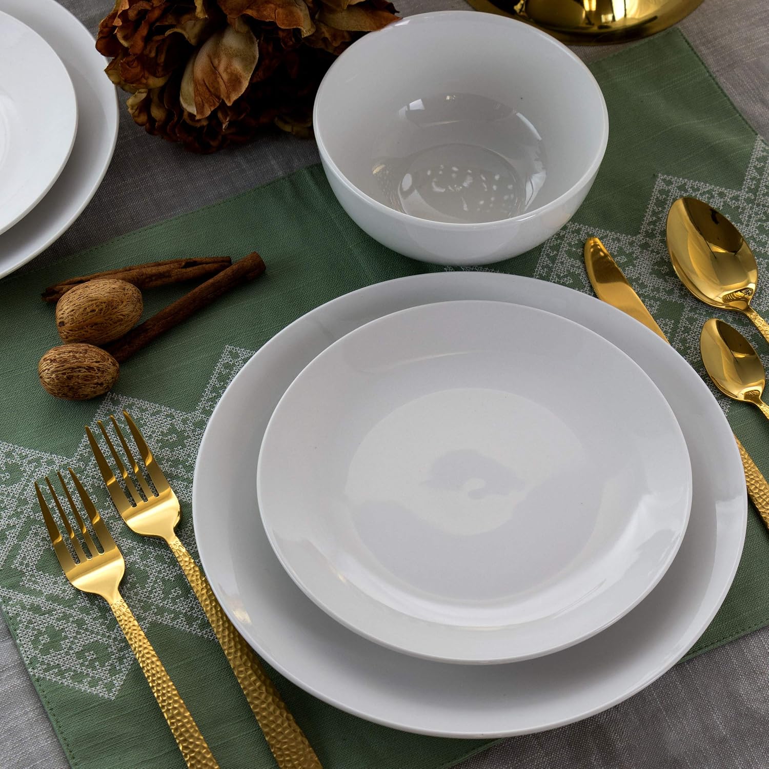 Elama White Porcelain Dish Dinnerware Set, 18 Piece, Newman
