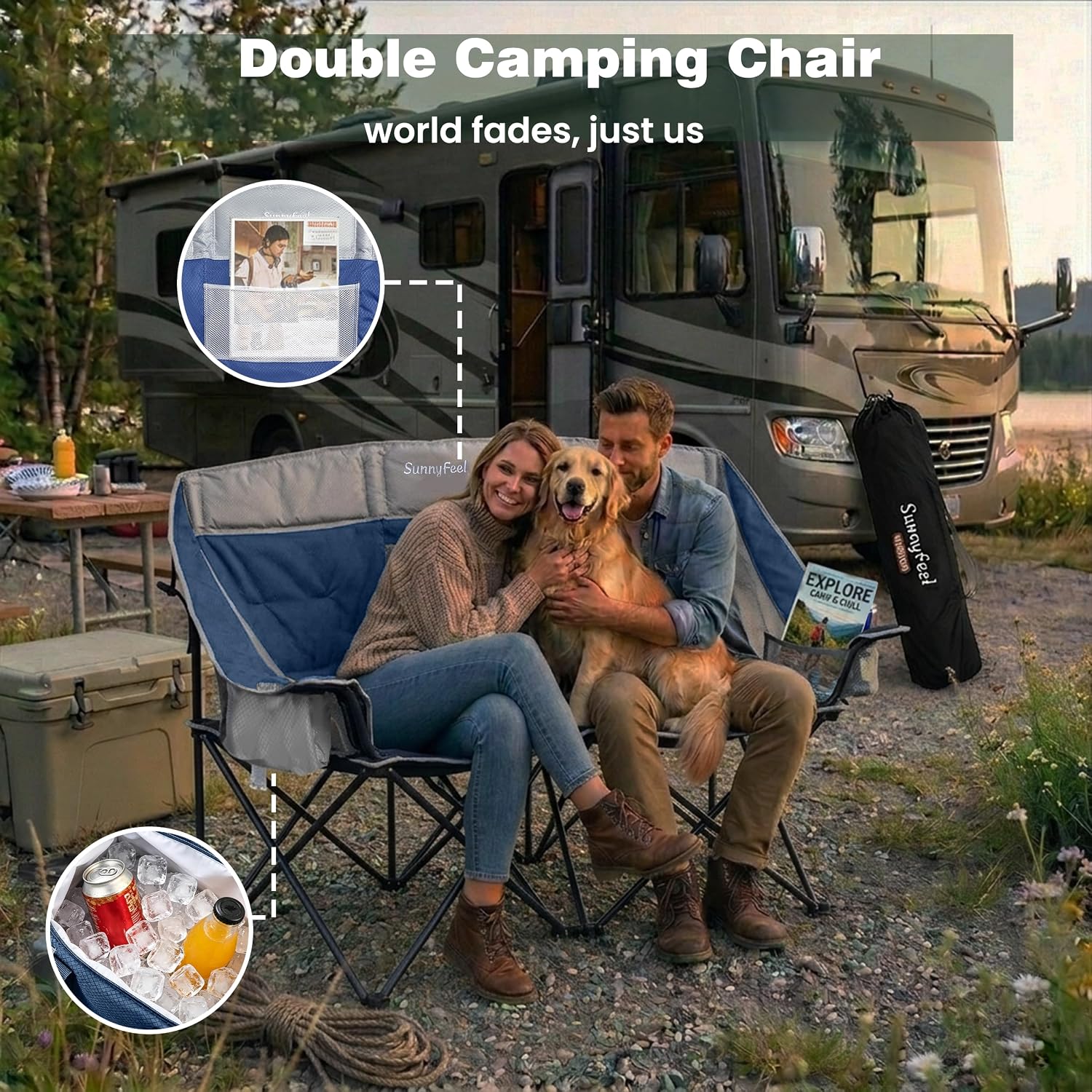 SUNNYFEEL Folding Double Camping Chair Oversized Loveseat for Adults