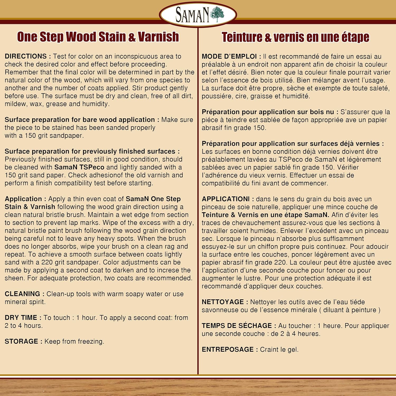SamaN Interior One Step Wood Seal, Stain and Varnish – Oil Based Odorless Dye - Protection for Furniture and Fine Wood (Cedar SAM-303, 8 oz)