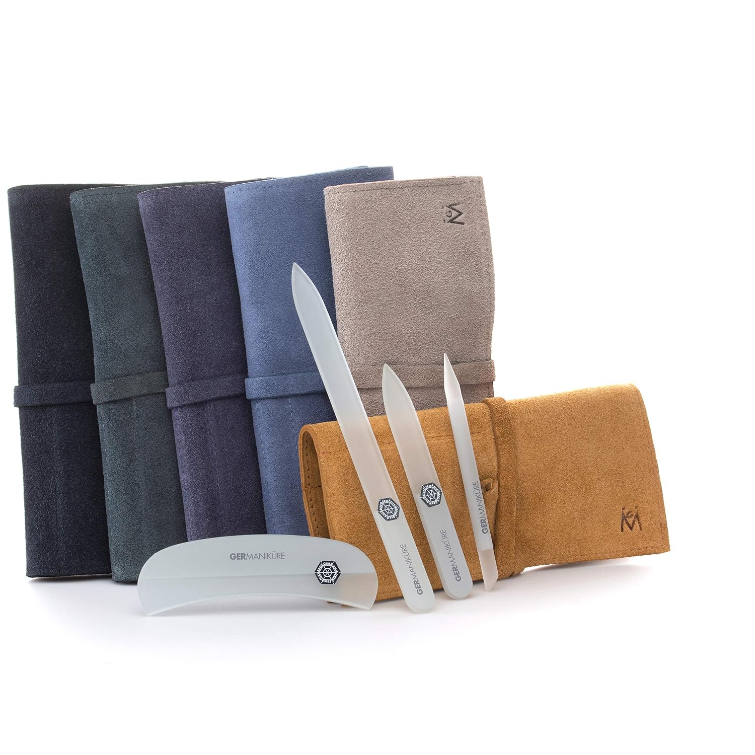 GERMANIKURE 4pc Manicure Nail Care Kit, Solingen Germany, Yellow Suede Roll