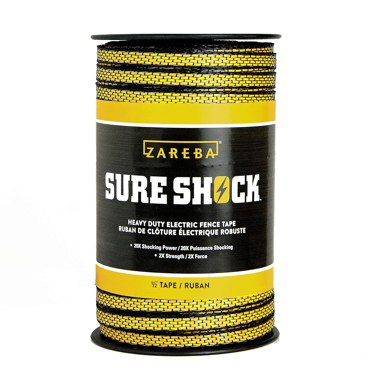 Zareba Heavy-Duty Sure Shock Polytape - 656 foot x 1/2 inch - HDT656YH-Z - Heavy-Duty Polyatpe for Electric Fence - PVC Coated, Highly Visible Electric Fencing Wire