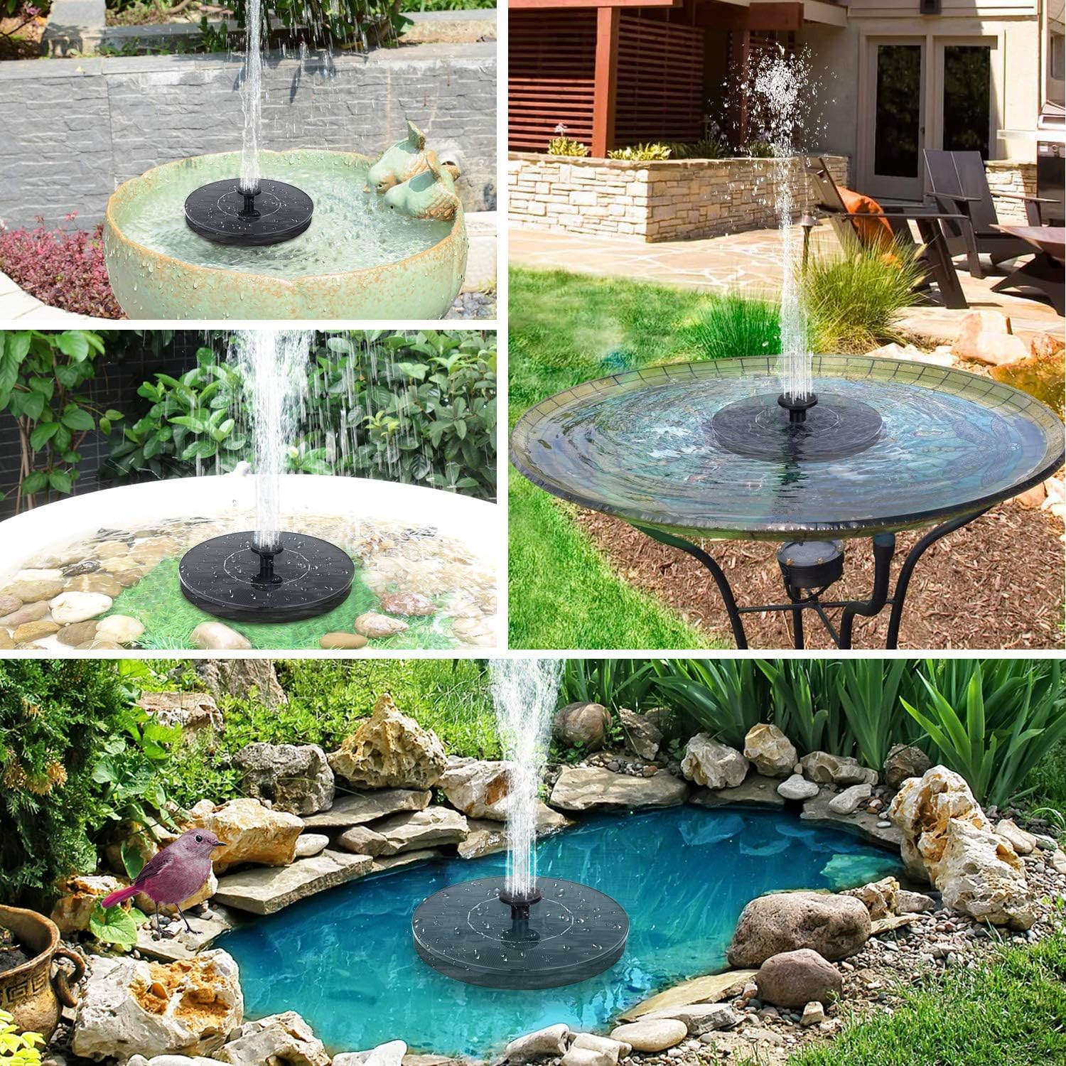 Mademax 1W Solar Bird Bath Fountain Pump, Solar Fountain, Free Standing Floating Solar Powered Water Fountain Pump for Bird Bath, Garden, Pond, Pool