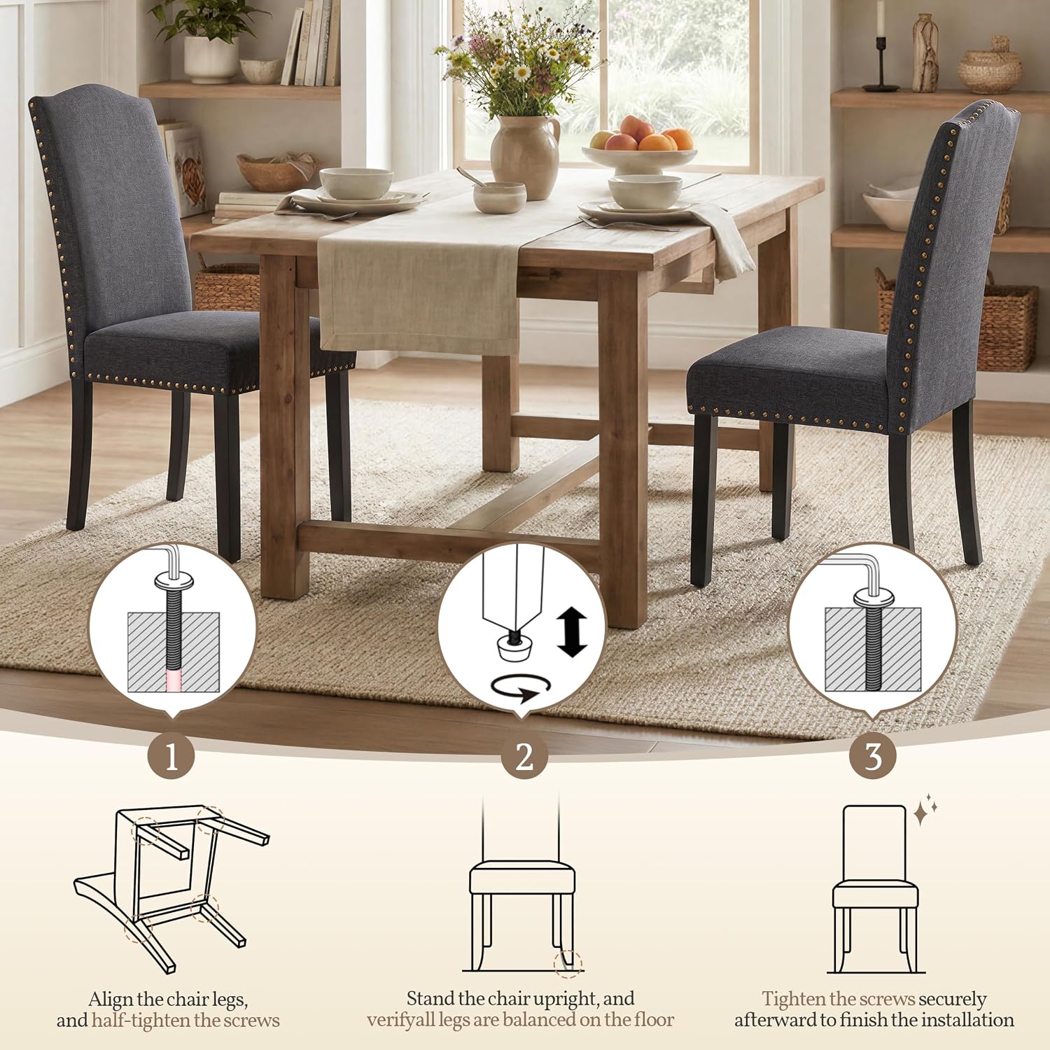 Yaheetech Dining Chairs Set of 2 High Back Parson Chairs Khaki